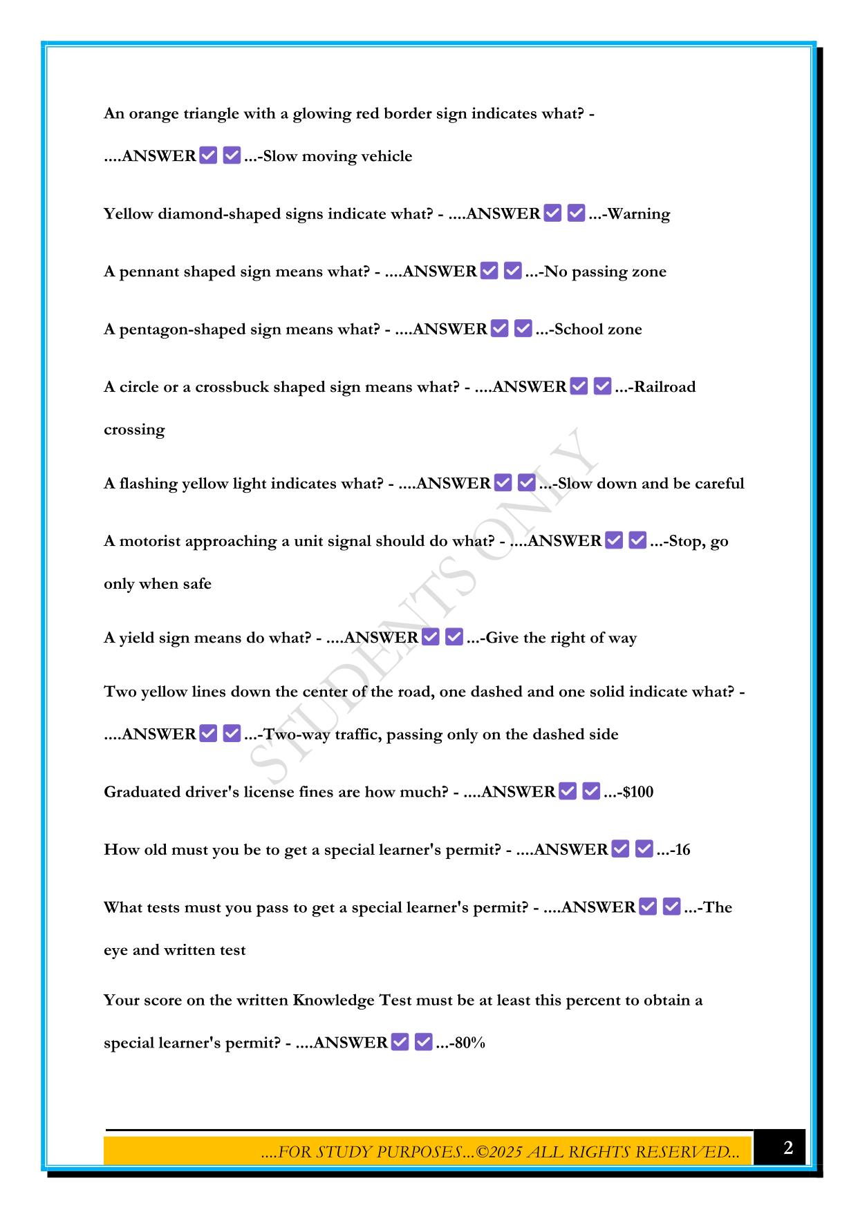 NJ DRIVER'S PRACTICE TEST 2025 QUESTIONS AND ANSWERS