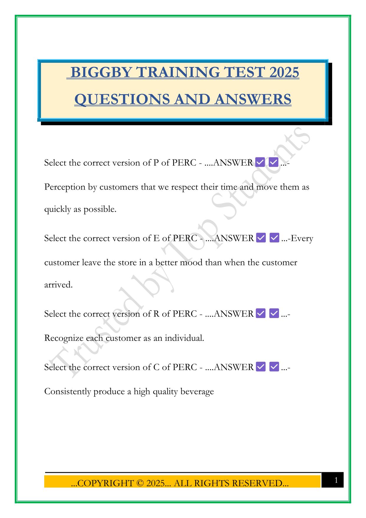 BIGGBY TRAINING TEST 2025 QUESTIONS AND ANSWERS