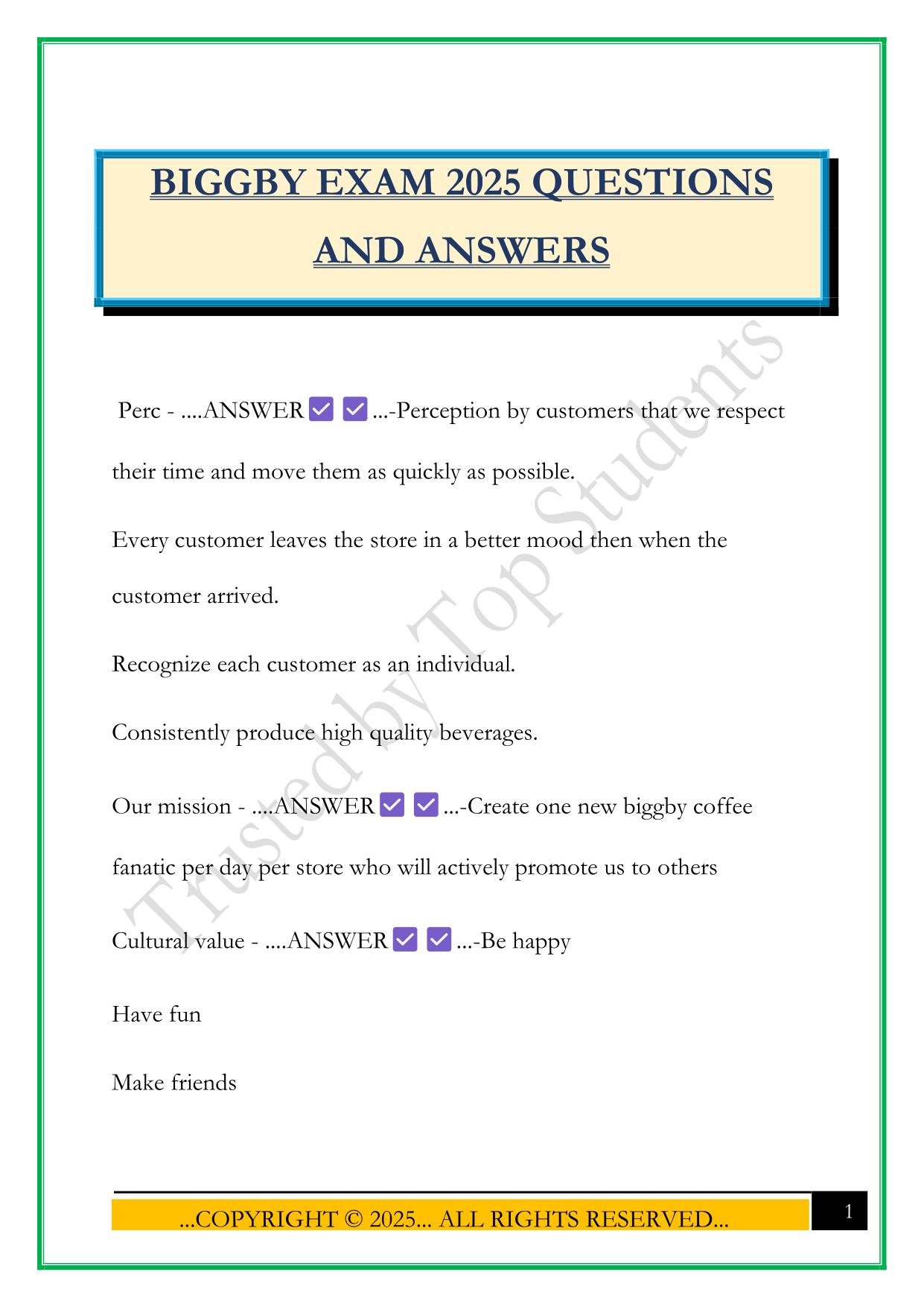 BIGGBY EXAM 2025 QUESTIONS AND ANSWERS