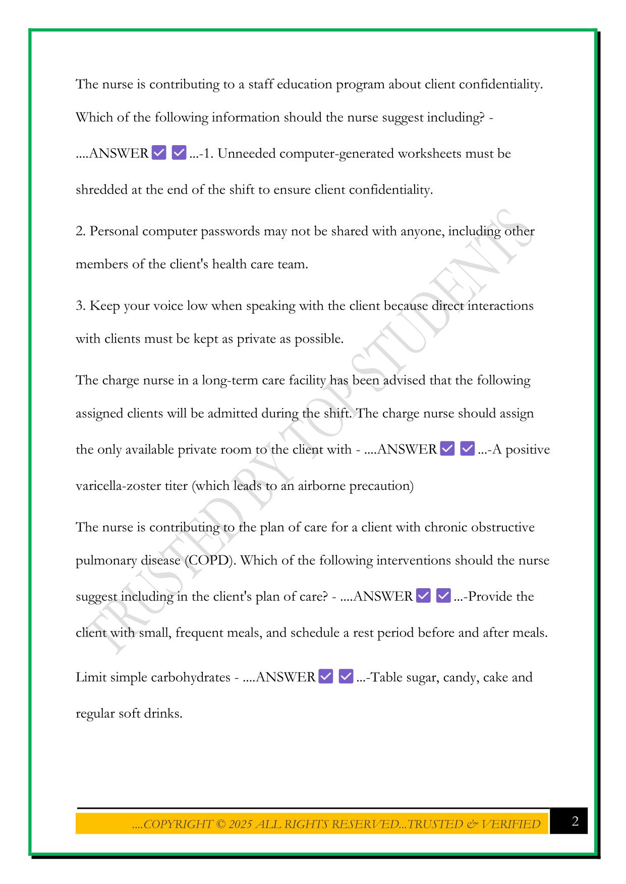 NCSBN NCLEX EXAM PREVIEW QUESTIONS 2025 WITH CORRECT ANSWERS