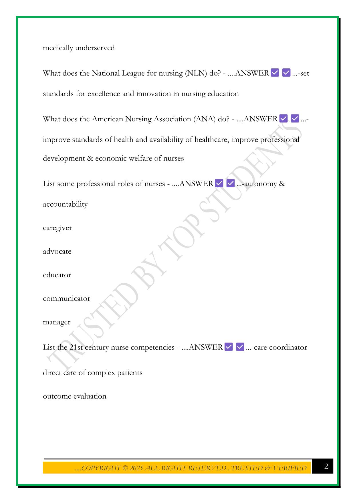 NURS 100- FINAL EXAM 2025 QUESTIONS AND ANSWERS