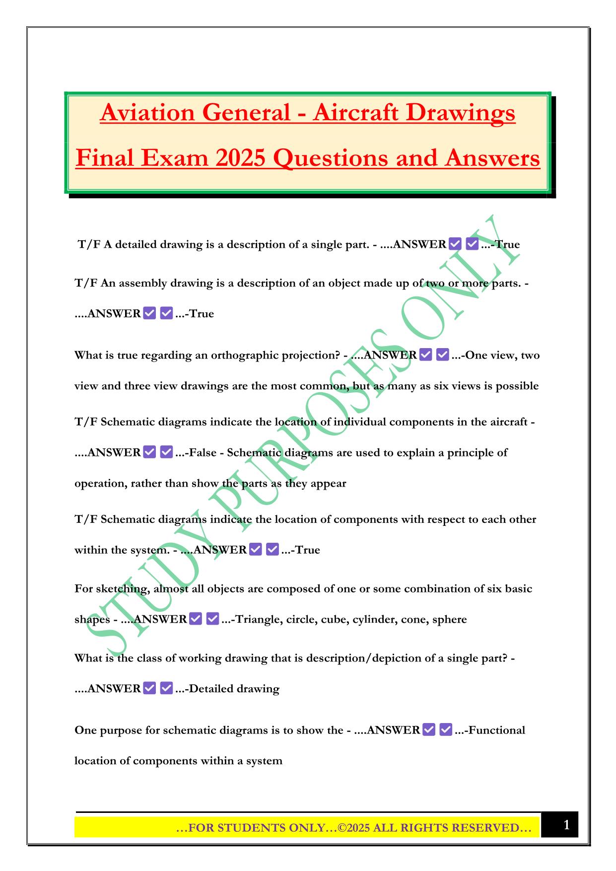 Aviation General - Aircraft Drawings Final Exam 2025 Questions and Answers