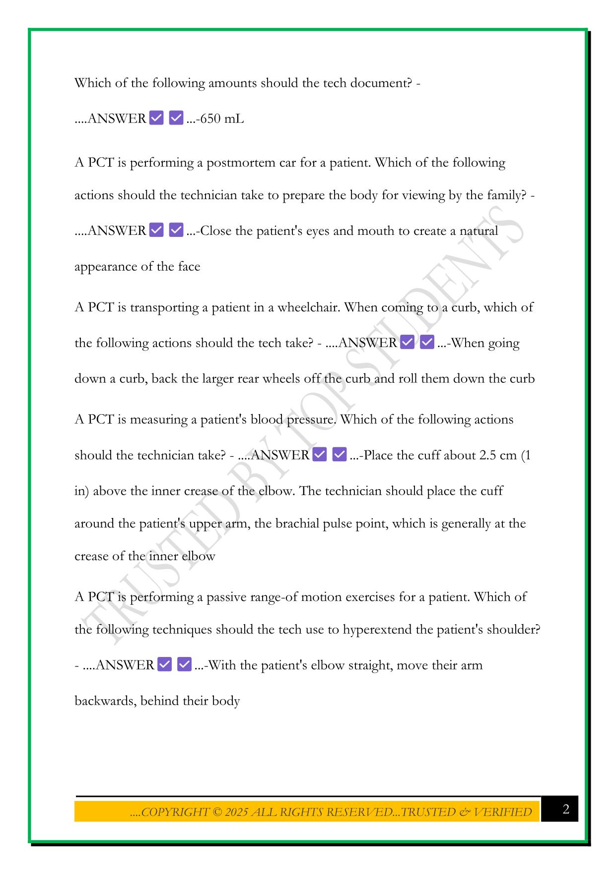 CPCT MODULE 1: PATIENT CARE EXAM 2025 QUESTIONS AND ANSWERS