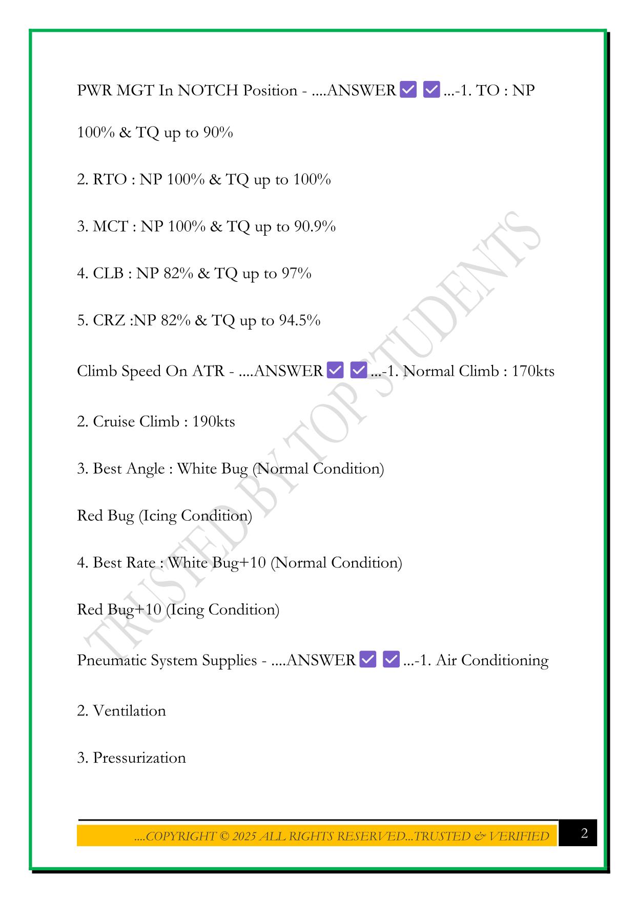 ATR 72-600 (NOTES) EXAM 2025 QUESTIONS AND ANSWERS