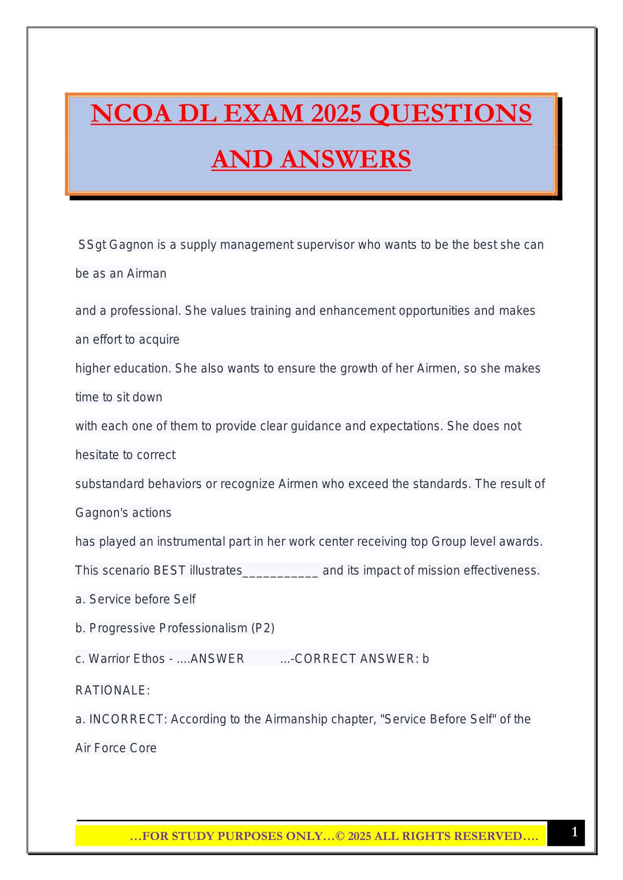 NCOA DL EXAM 2025 QUESTIONS AND ANSWERS