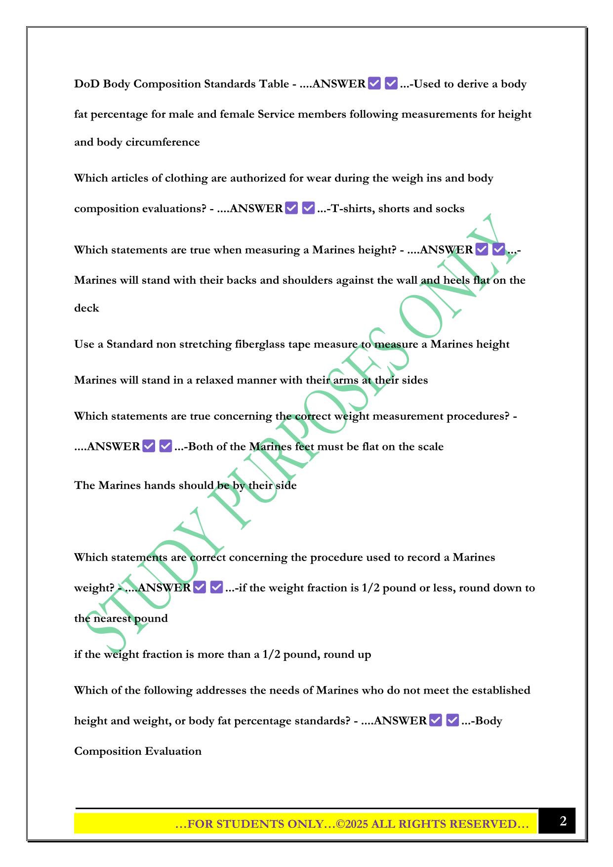 Body Composition Program/ Military Appearance Program Exam 2025 Questions and Answers