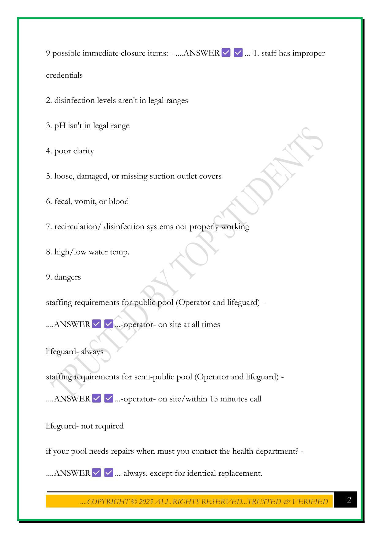 MARYLAND POOL OPERATOR STUDY GUIDE 2025 QUESTIONS AND ANSWERS