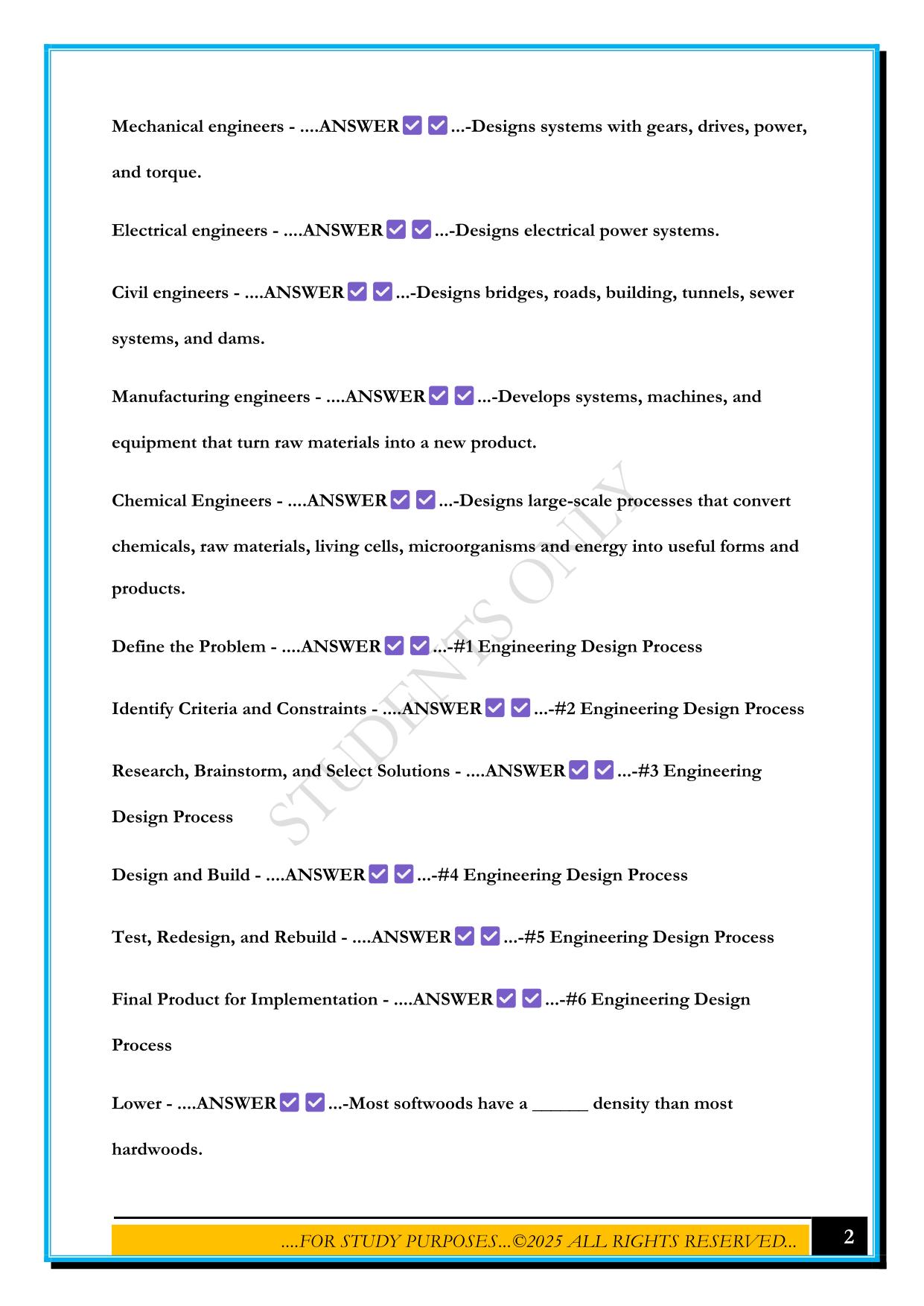 REC EXAM, ENGINEERING FUNDAMENTALS 2025 QUESTIONS AND ANSWERS