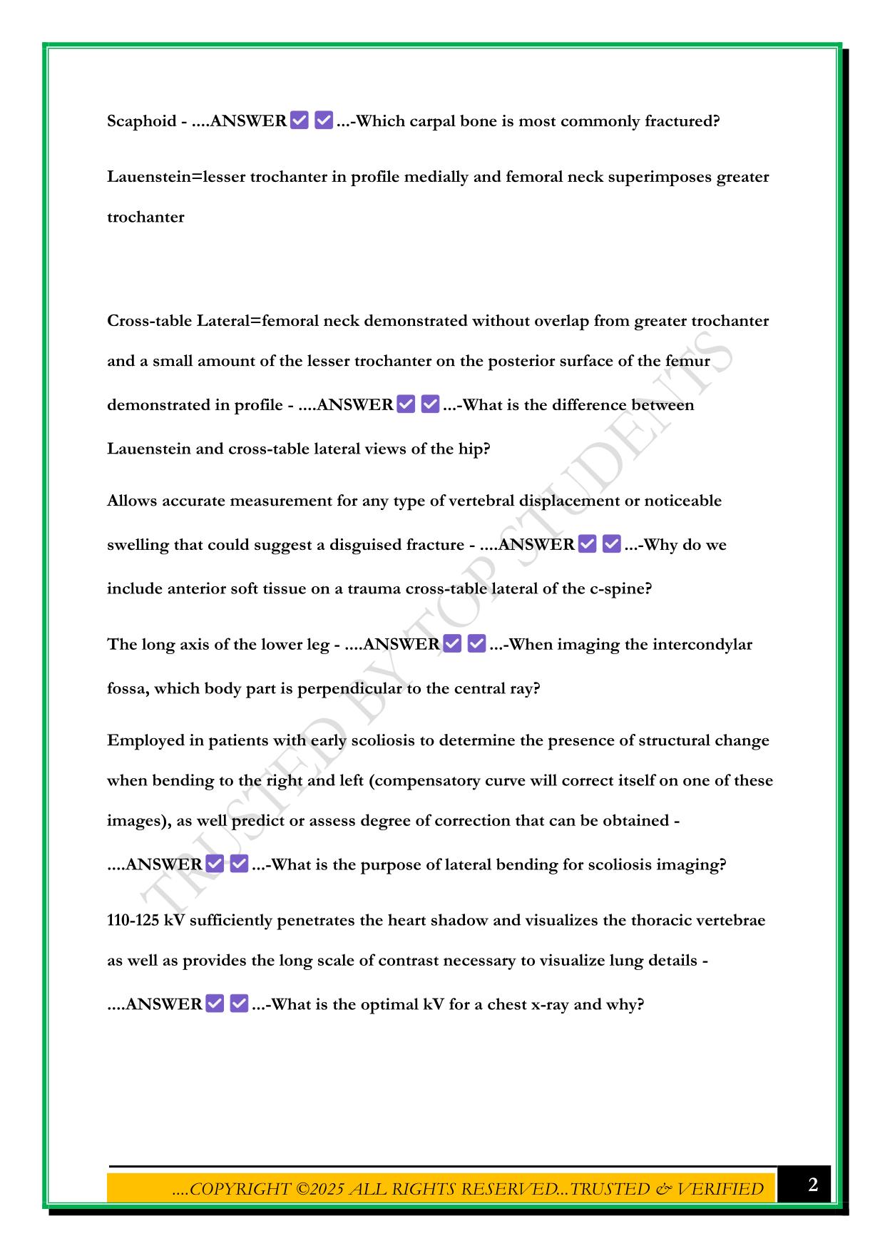 CAMRT EXAM 2025 QUESTIONS AND ANSWERS