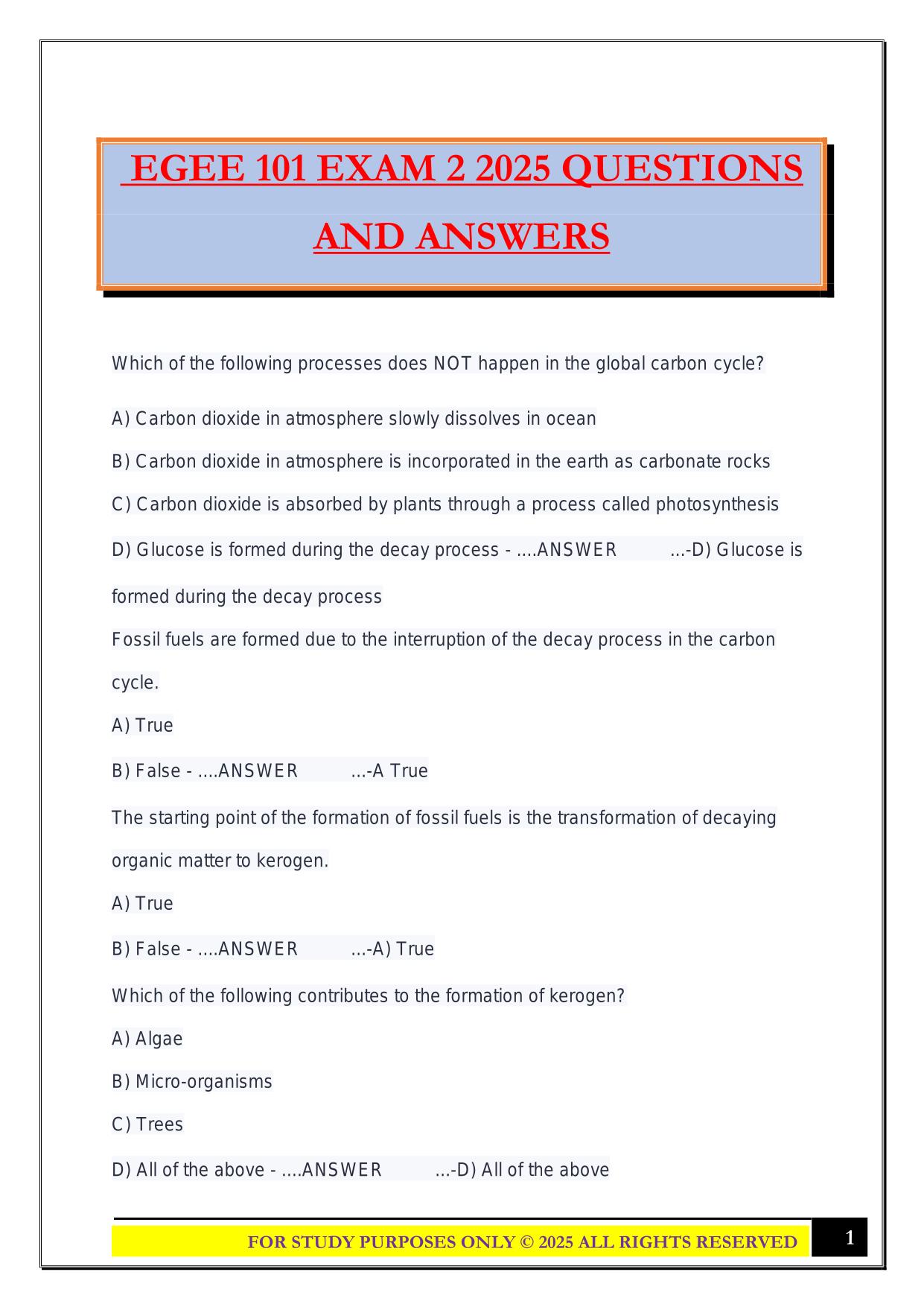 EGEE 101 EXAM 2 2025 QUESTIONS AND ANSWERS