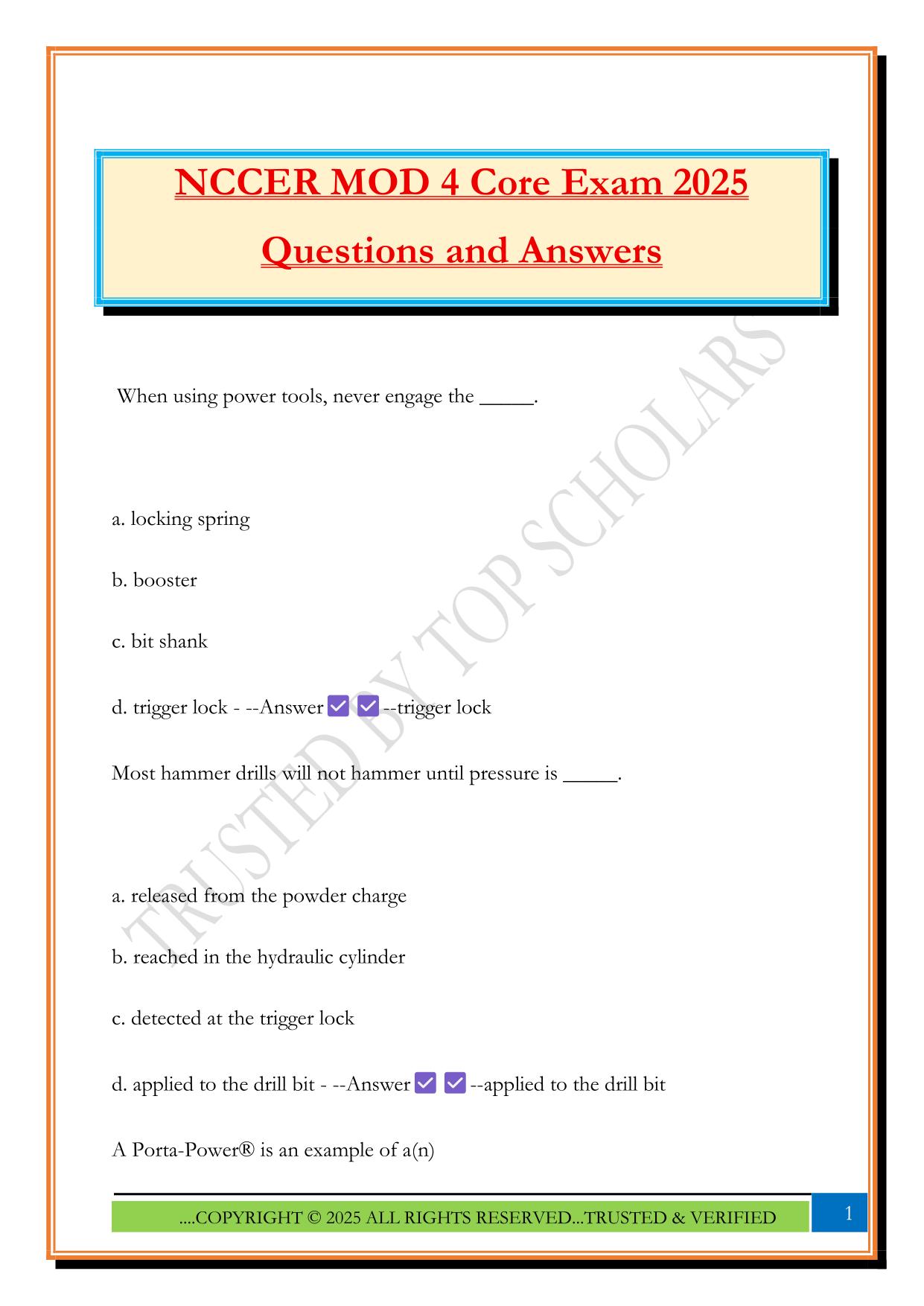 NCCER MOD 4 Core Exam 2025 Questions and Answers
