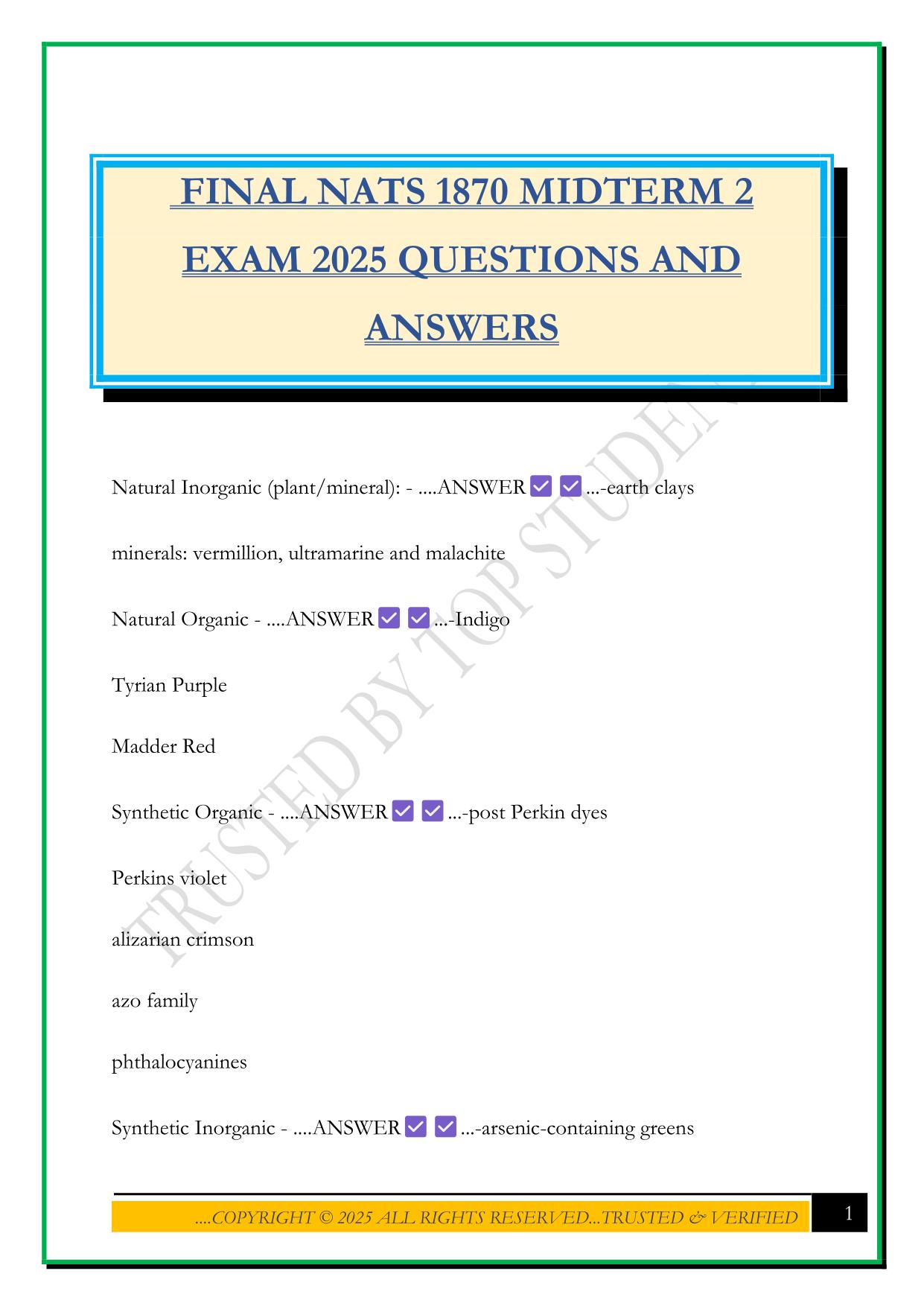 FINAL NATS 1870 MIDTERM 2 EXAM 2025 QUESTIONS AND ANSWERS