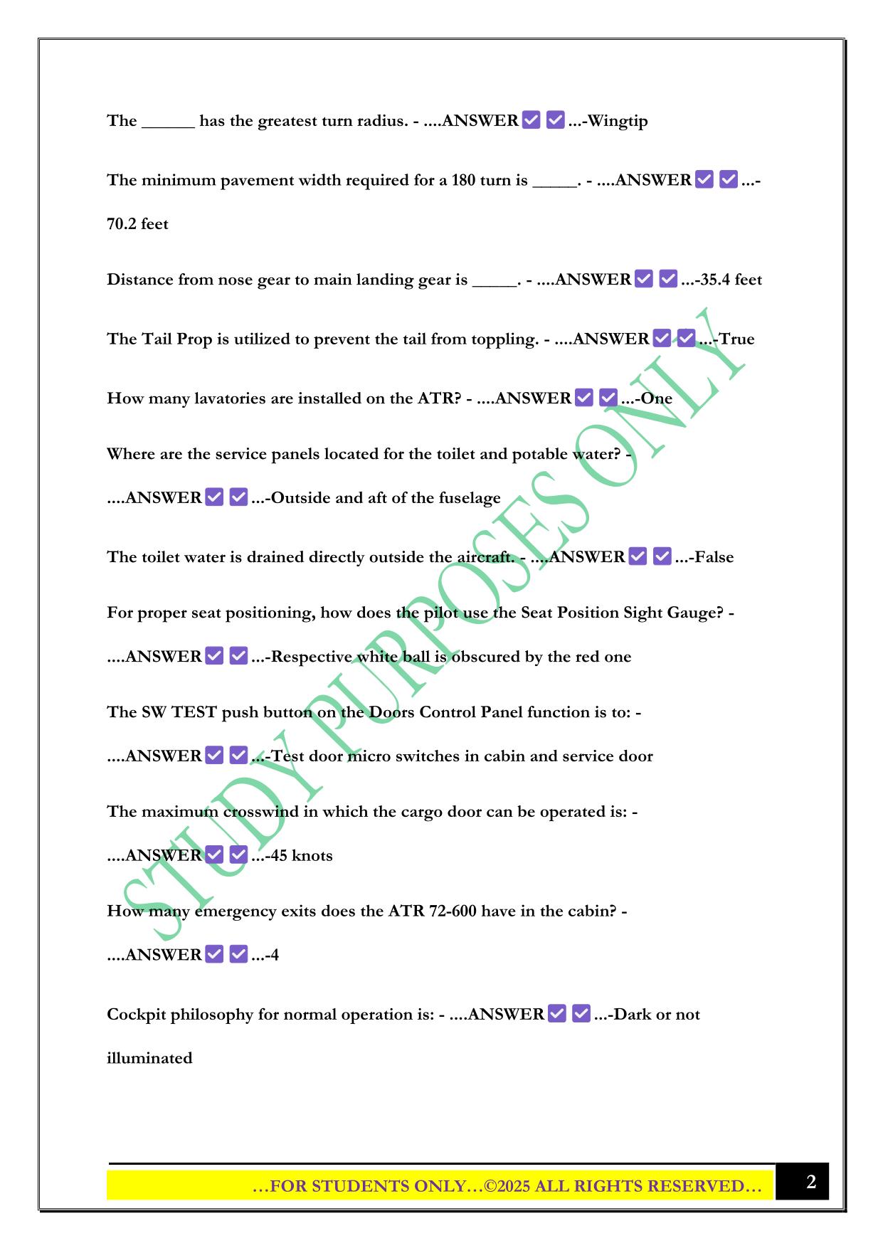 Silver Airways ATR 72 Systems Exam Study Guide 2025 Questions and Answers