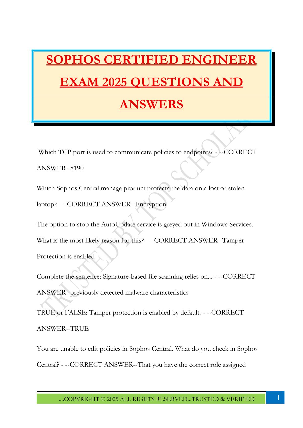SOPHOS CERTIFIED ENGINEER EXAM 2025 QUESTIONS AND ANSWERS