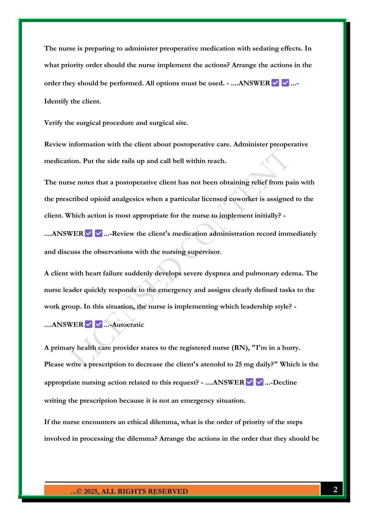 NCLEX LEADERSHIP/ MANAGEMENT EXAM 2025 QUESTIONS AND ANSWERS