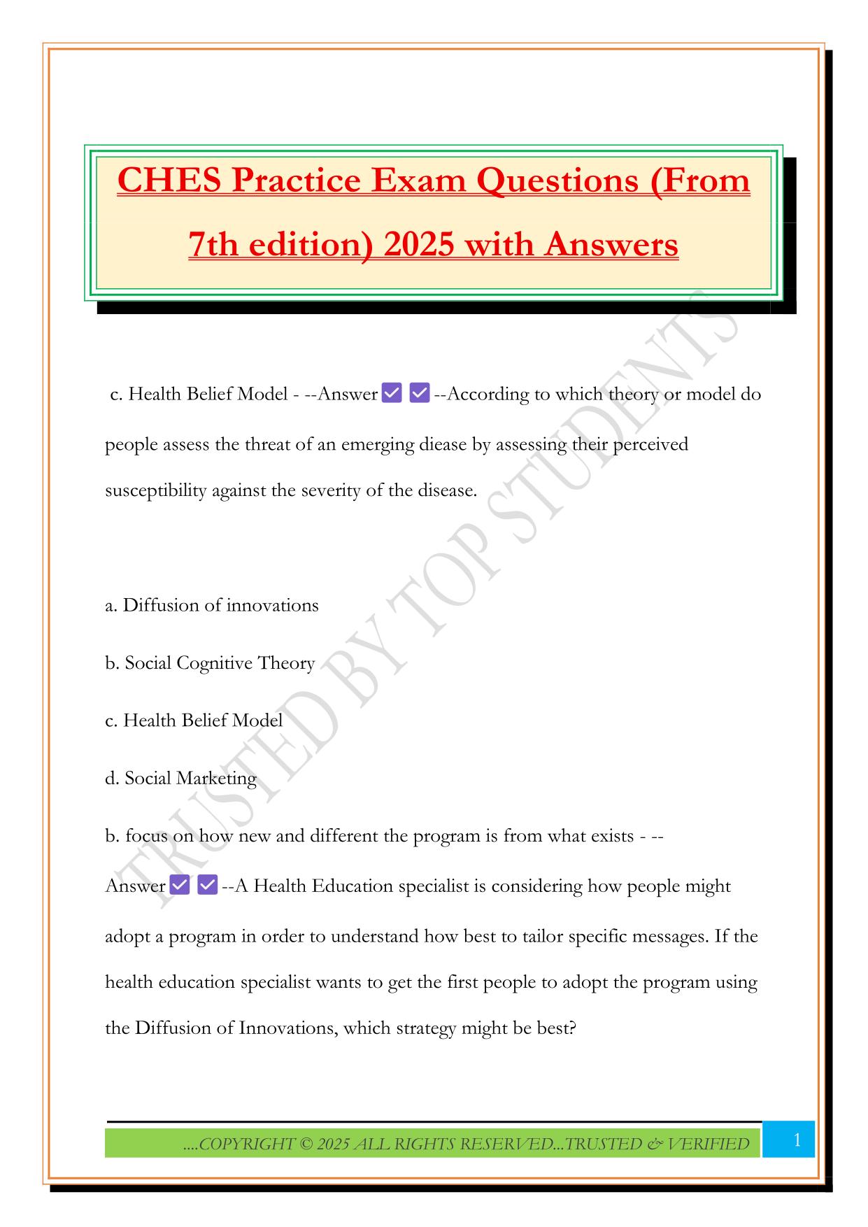 CHES Practice Exam Questions (From 7th edition) 2025 with Answers