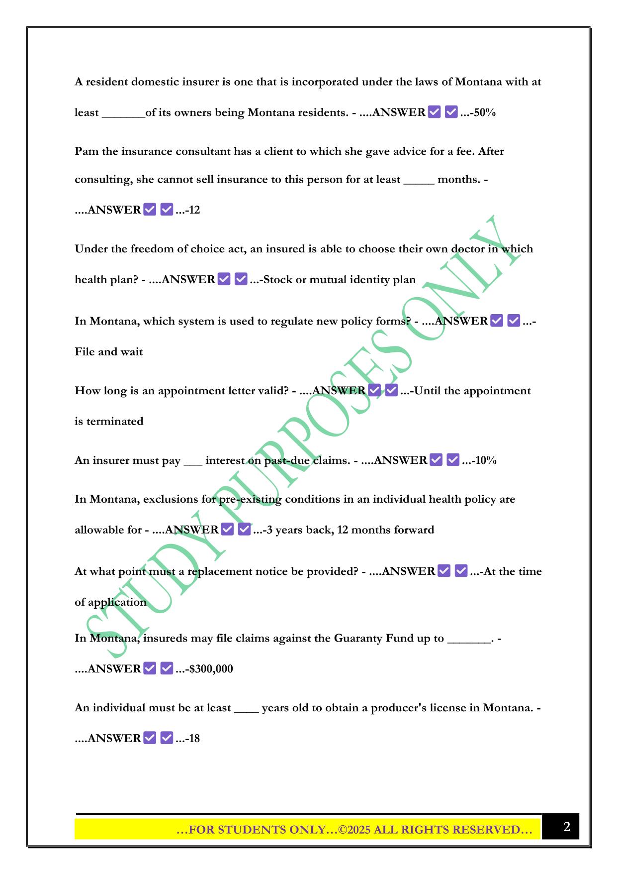 Montana Insurance Laws + Rules Exam 2025 Questions and Answers