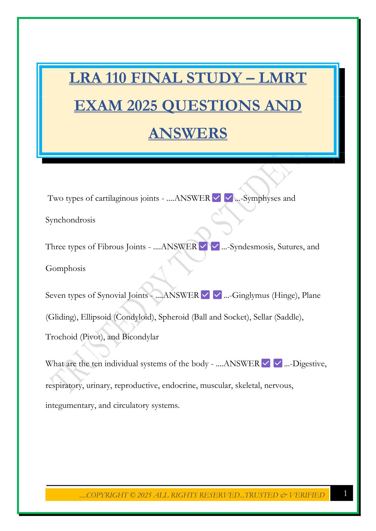 LRA 110 FINAL STUDY – LMRT EXAM 2025 QUESTIONS AND ANSWERS