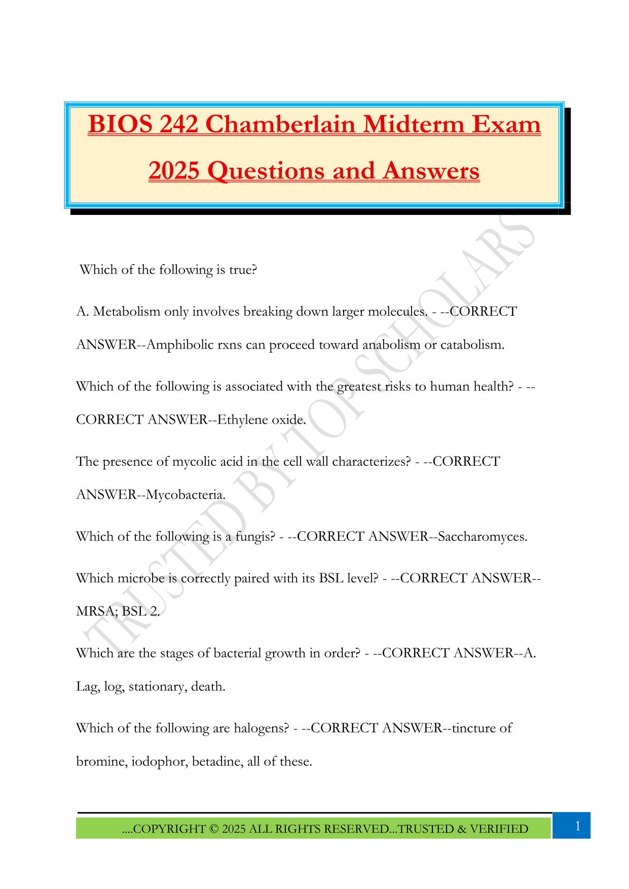 Microbiology 242 Fall 2025 Bundled Exams Questions and Answers |100% Pass Verified and Updated