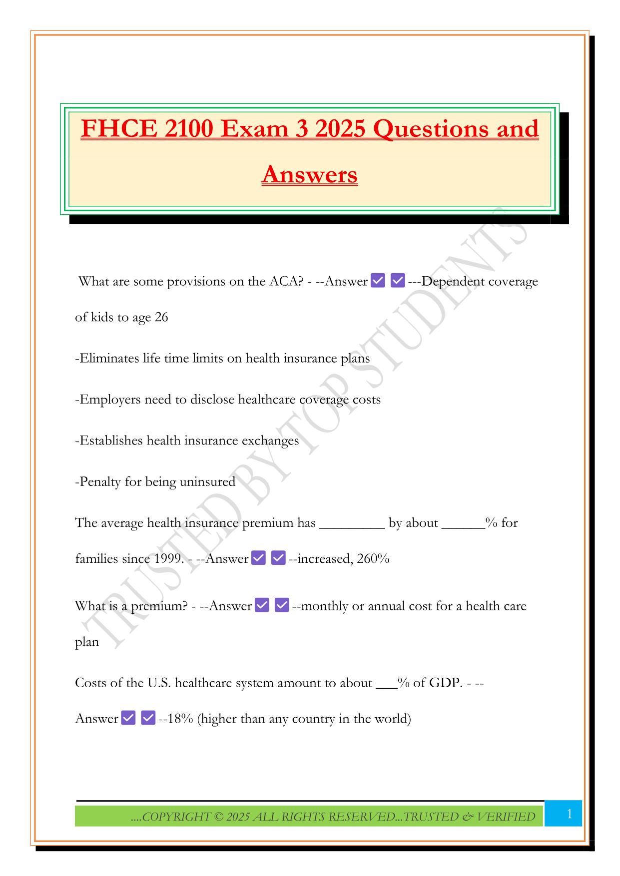 FHCE 2100 Exam 3 2025 Questions and Answers