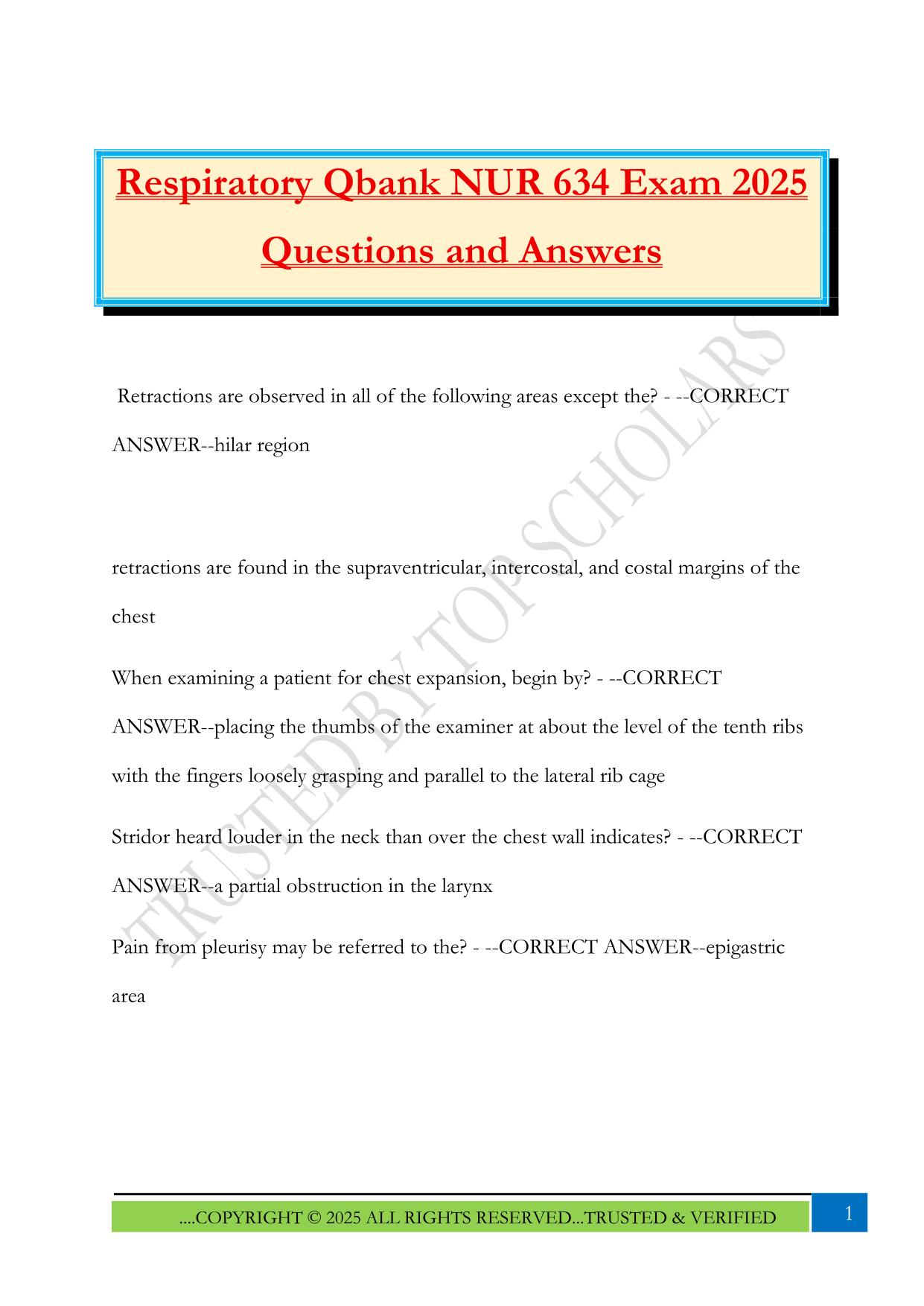 Respiratory Qbank NUR 634 Exam 2025 Questions and Answers