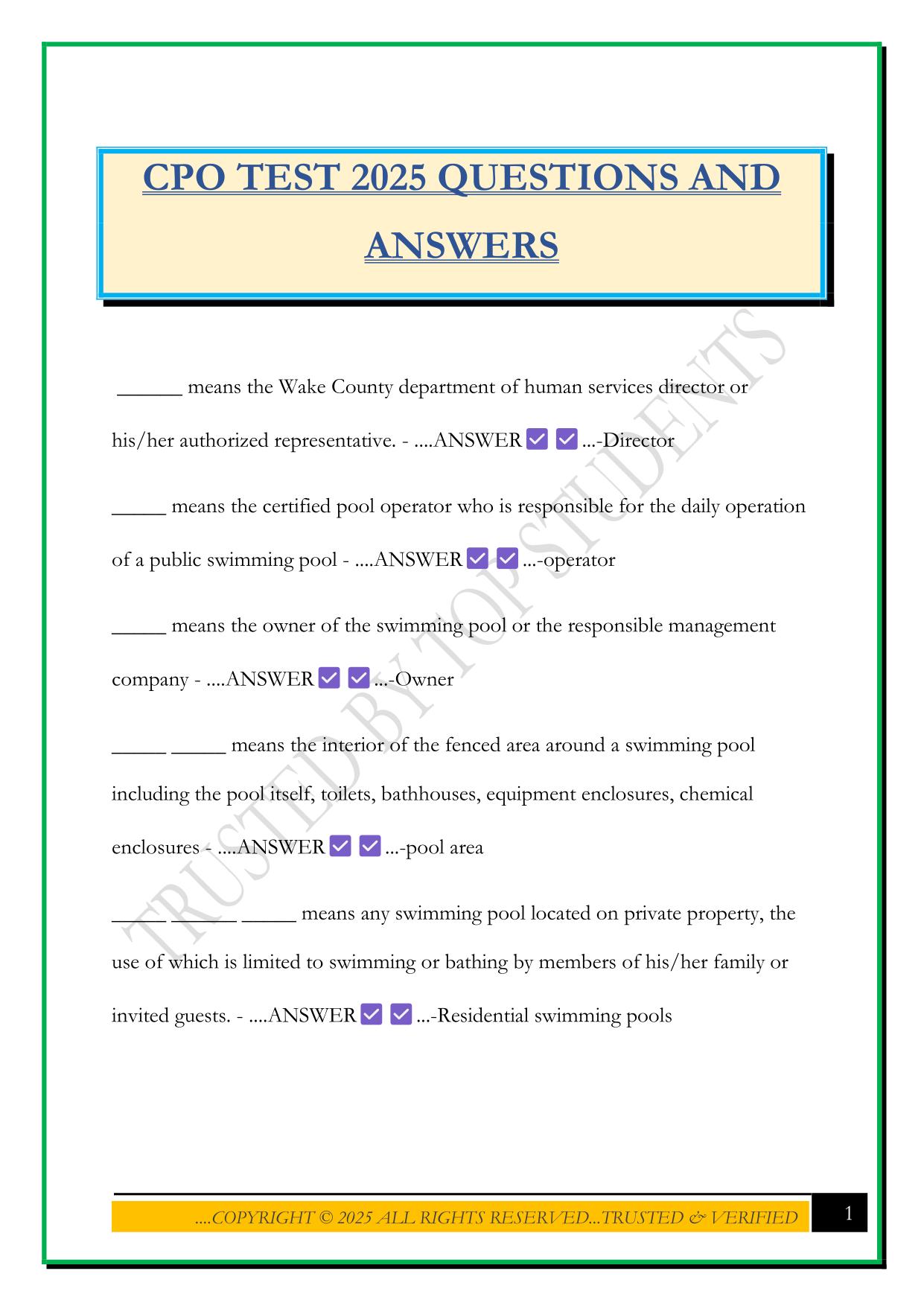 CPO TEST 2025 QUESTIONS AND ANSWERS