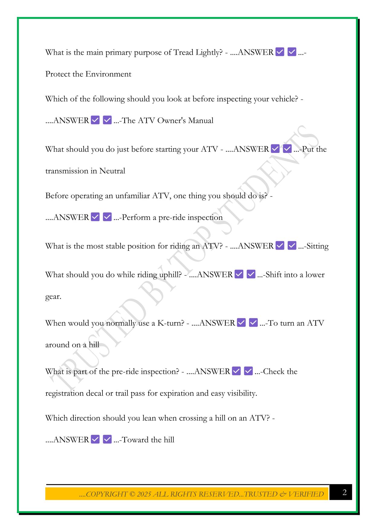WISCONSIN ATV SAFETY EXAM 2025 QUESTIONS AND ANSWERS