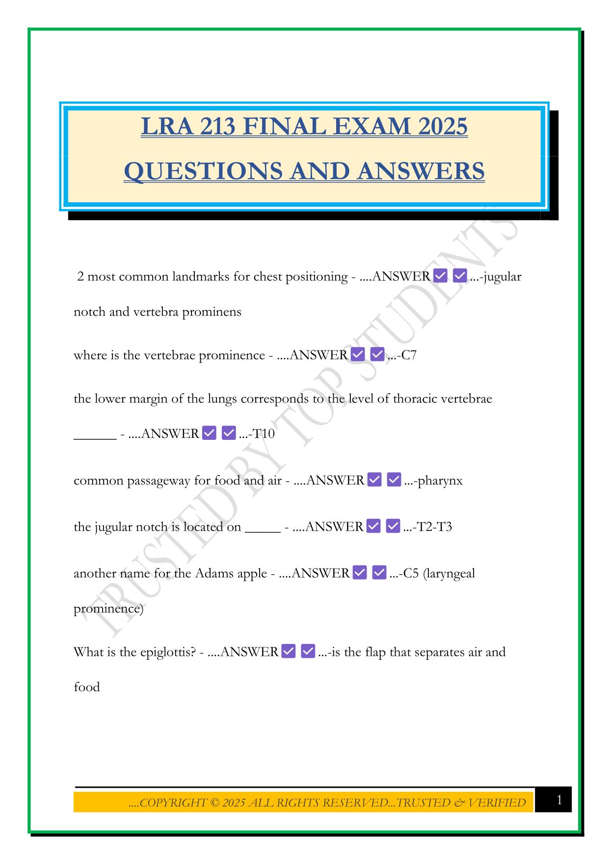 LRA 213 FINAL EXAM 2025 QUESTIONS AND ANSWERS