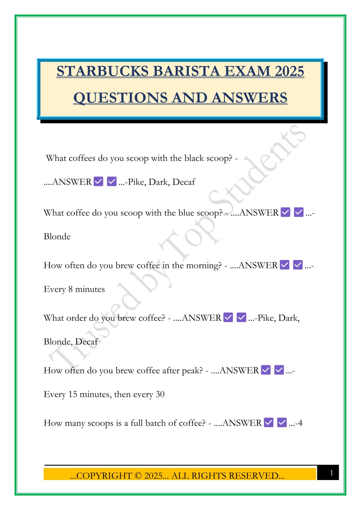 STARBUCKS BARISTA EXAM 2025 QUESTIONS AND ANSWERS