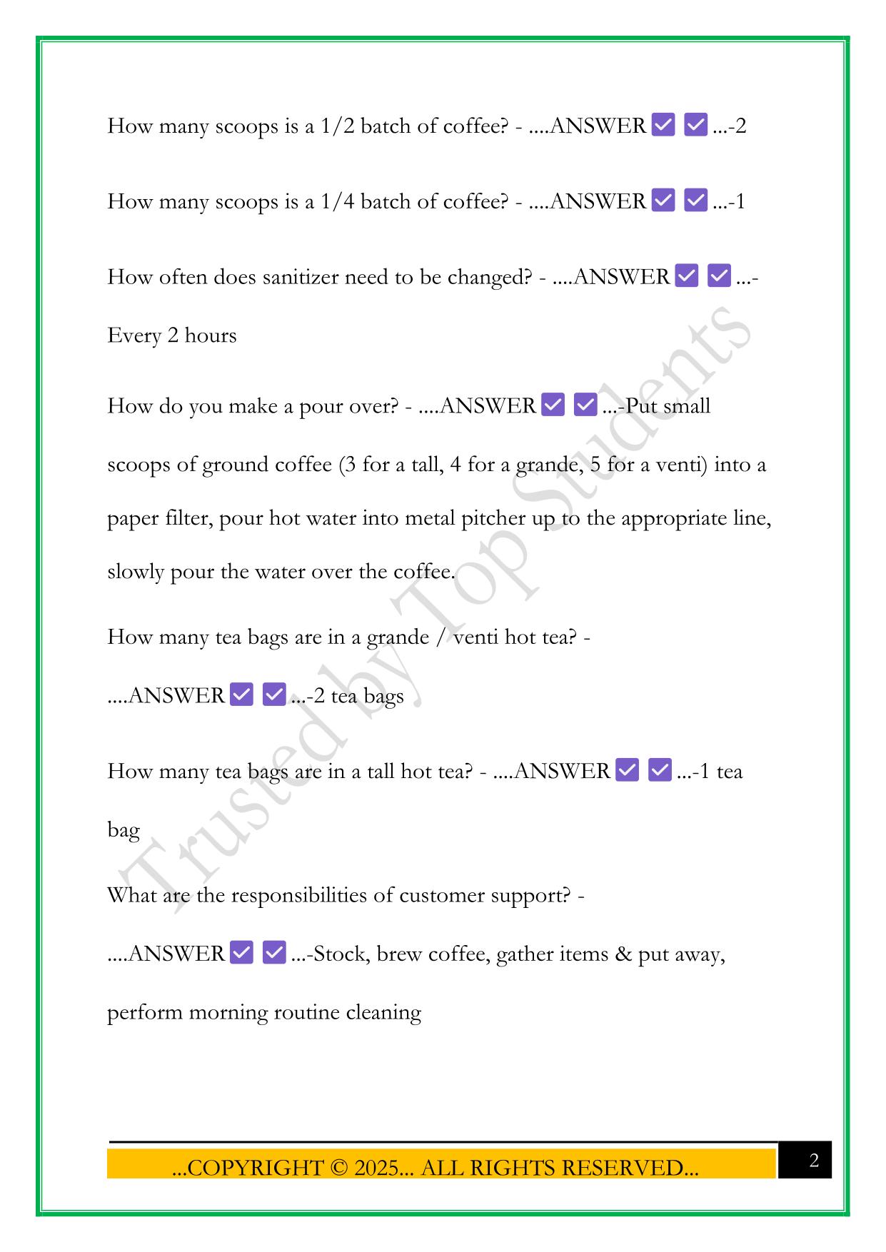 STARBUCKS BARISTA EXAM 2025 QUESTIONS AND ANSWERS