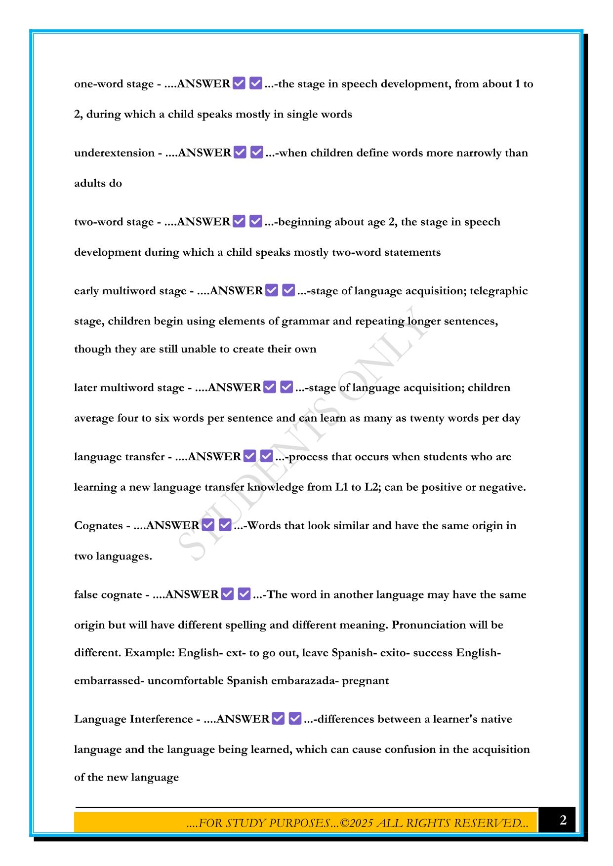 ESOL TEST 2025 QUESTIONS AND ANSWERS
