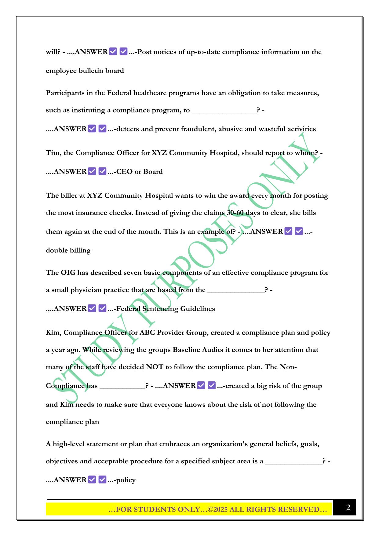 CPCO STUDY - Chapter 2 Exam Questions 2025 with Answers