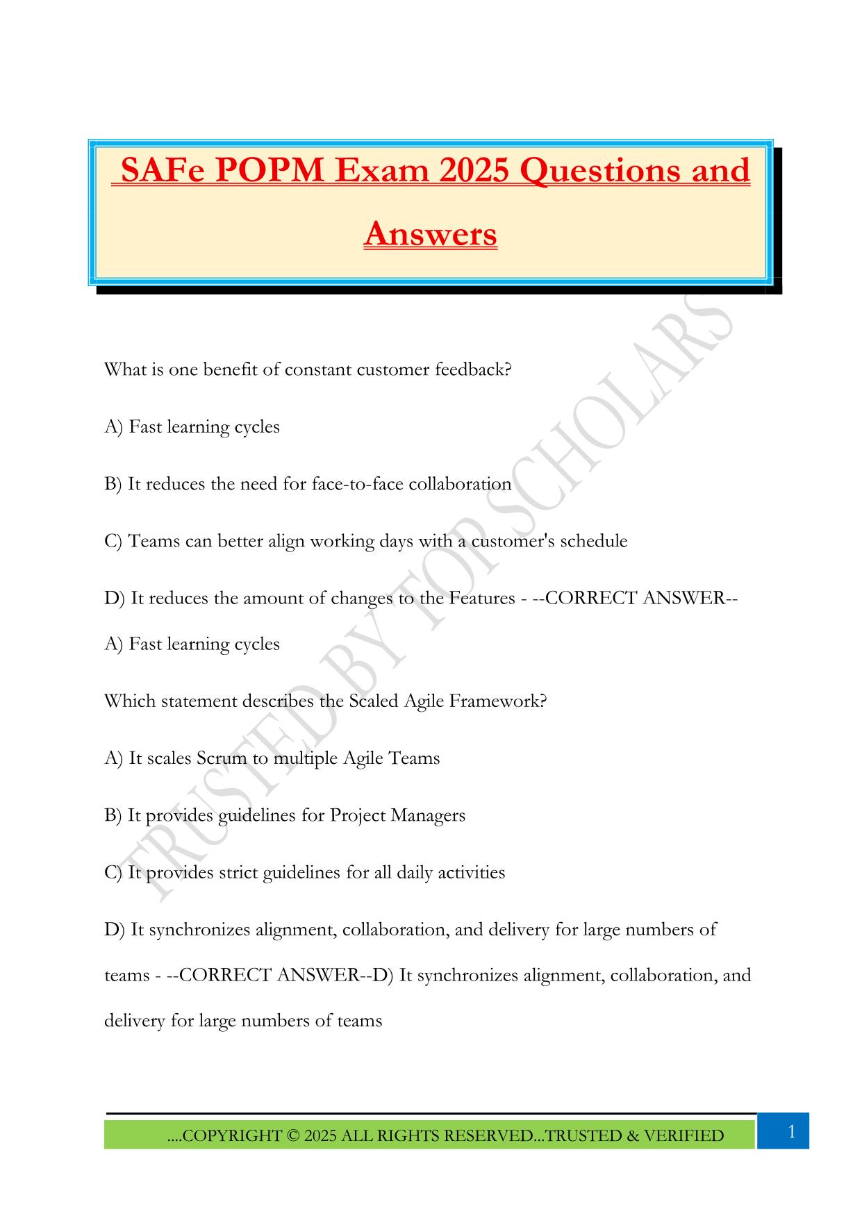 SAFe POPM Exam 2025 Questions and Answers