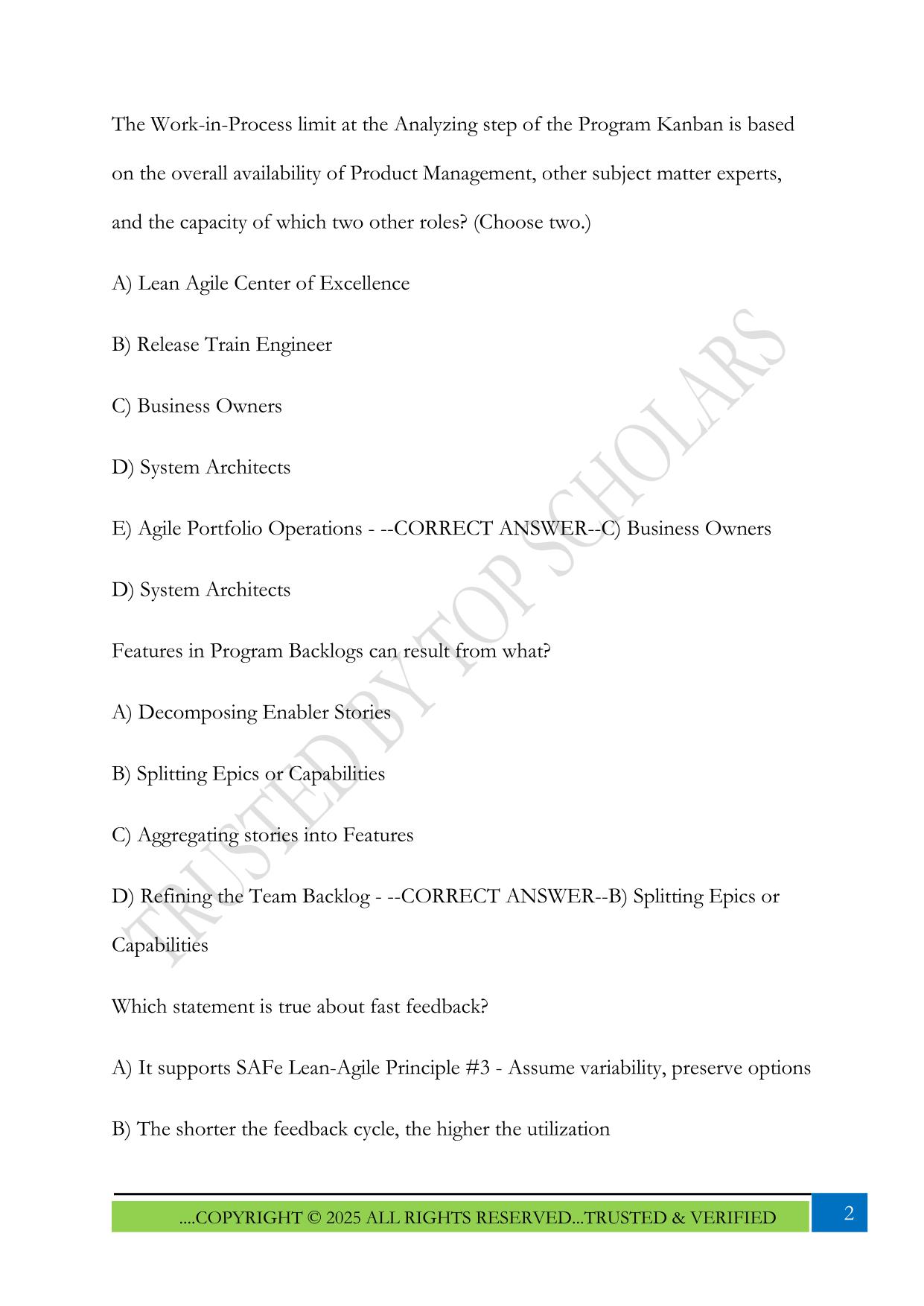 SAFe POPM Exam 2025 Questions and Answers