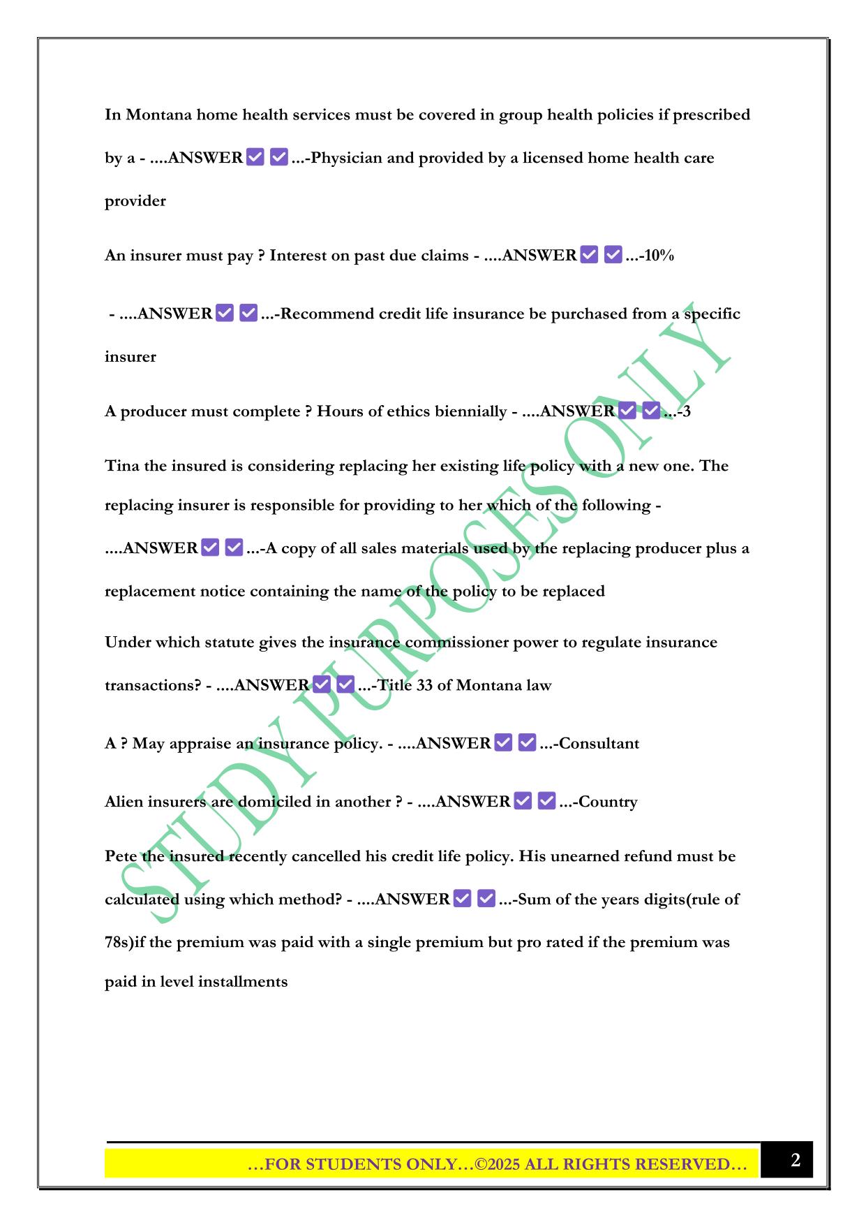 Montana laws and rules Exam 2025 Questions and Answers