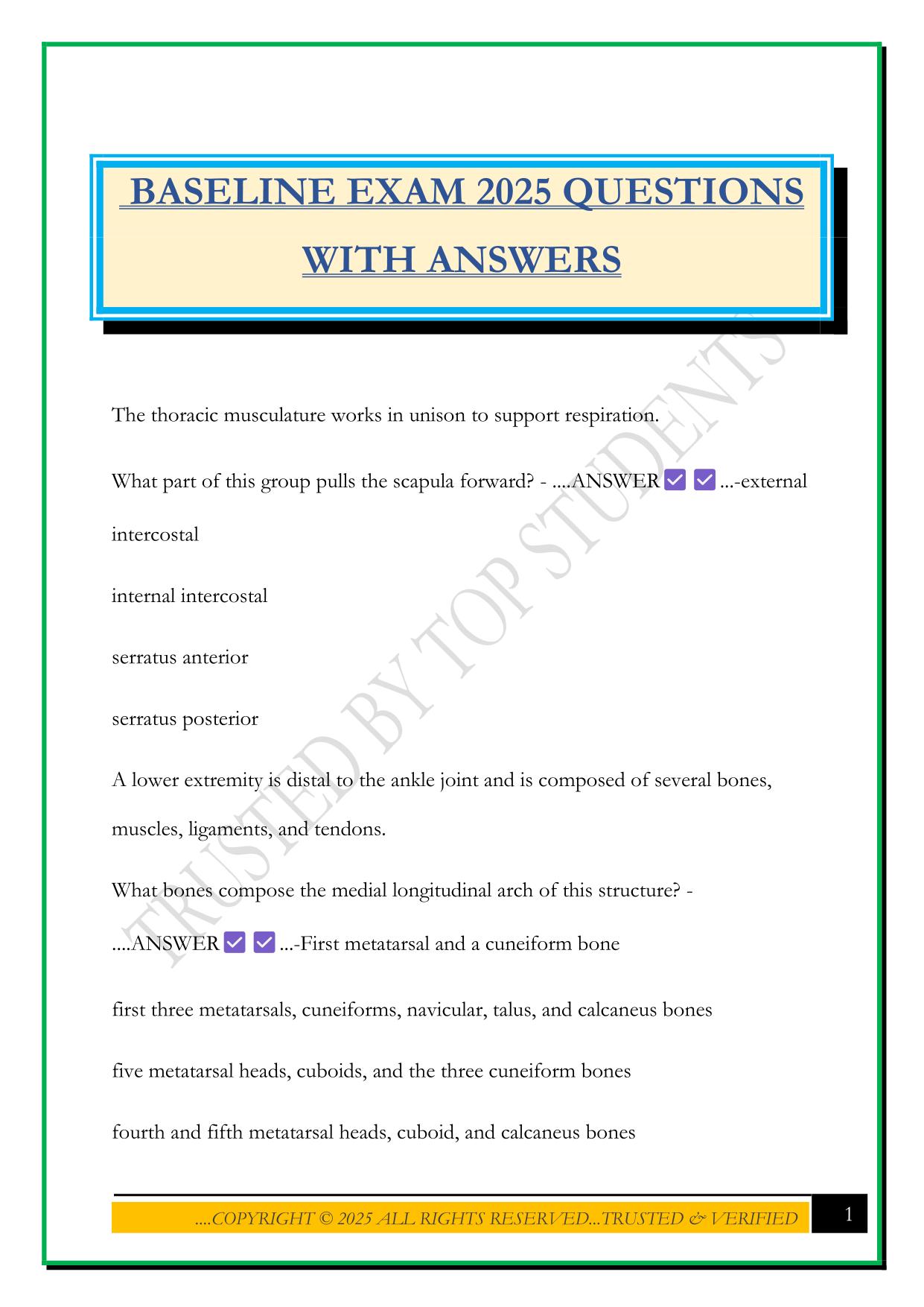 BASELINE EXAM 2025 QUESTIONS WITH ANSWERS