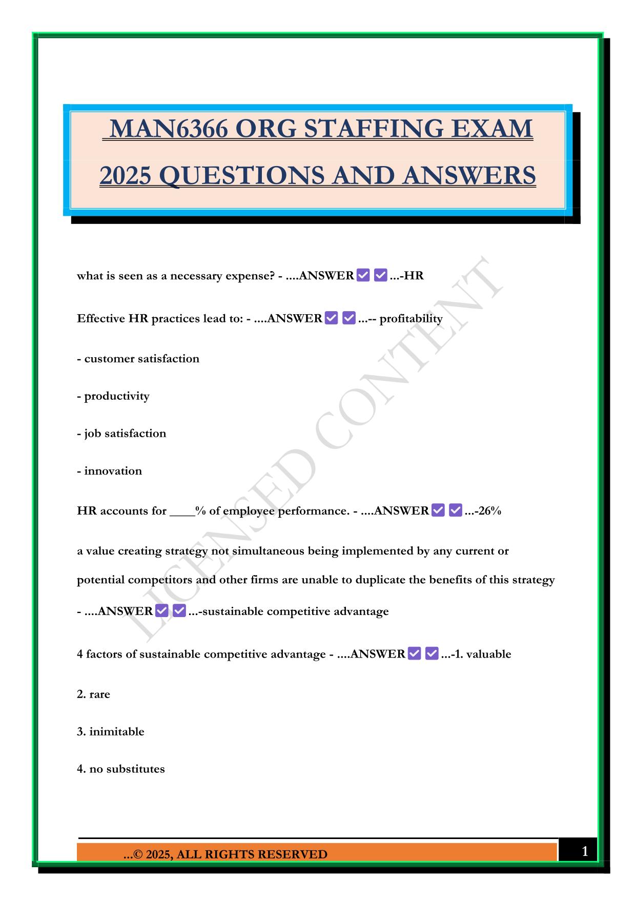 MAN6366 ORG STAFFING EXAM 2025 QUESTIONS AND ANSWERS