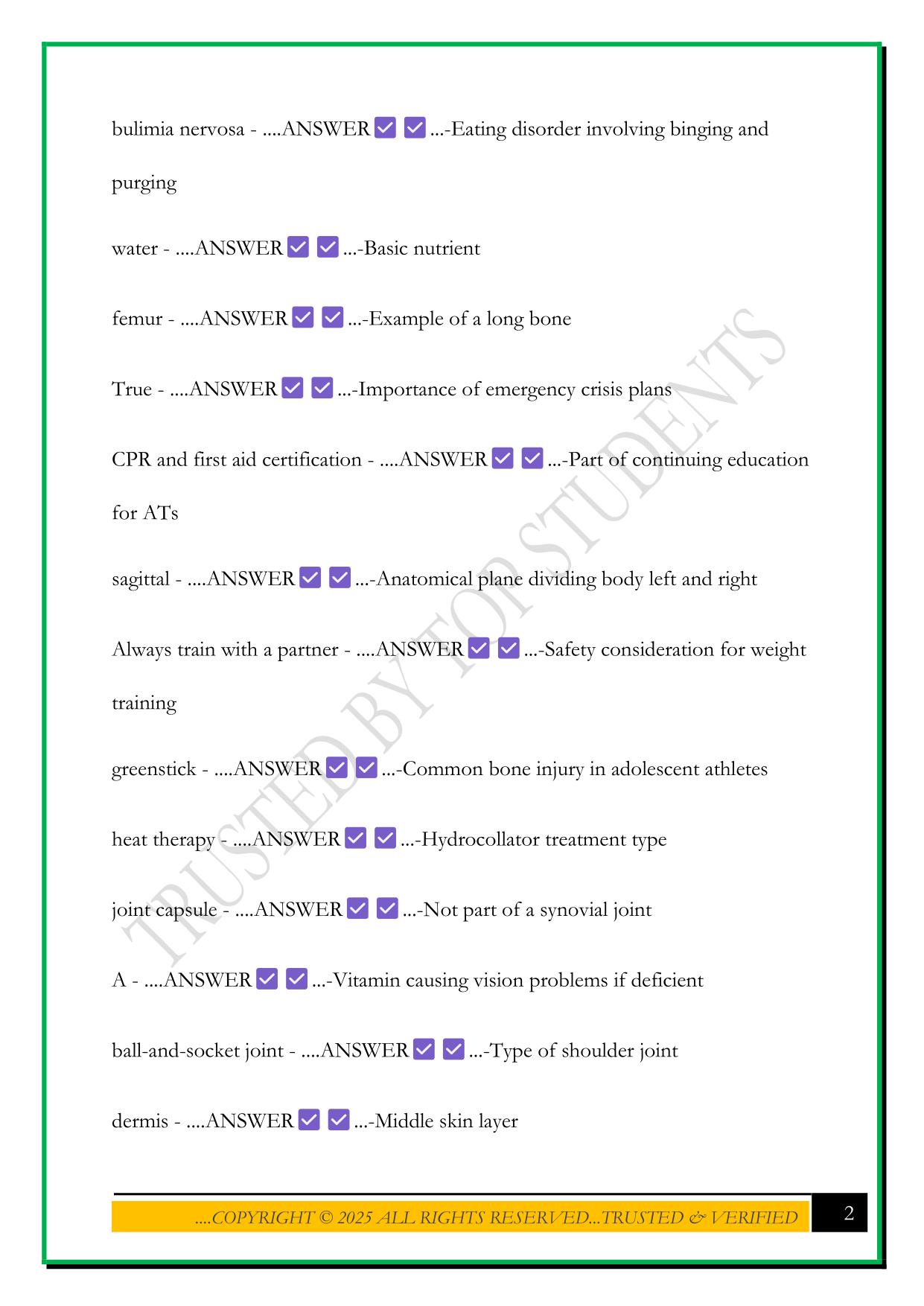 BASELINE EXAM QUESTIONS WITH VERIFIED ANSWERS