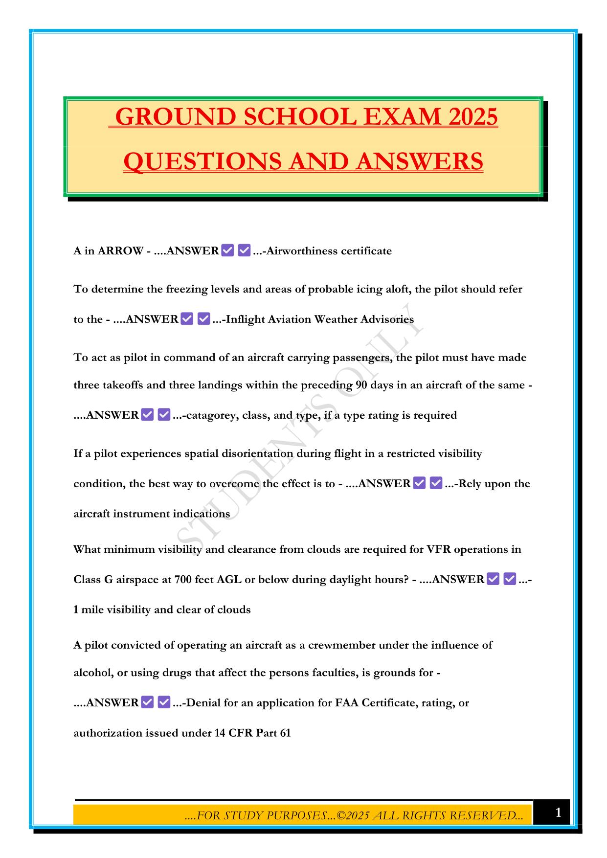 GROUND SCHOOL EXAM 2025 QUESTIONS AND ANSWERS