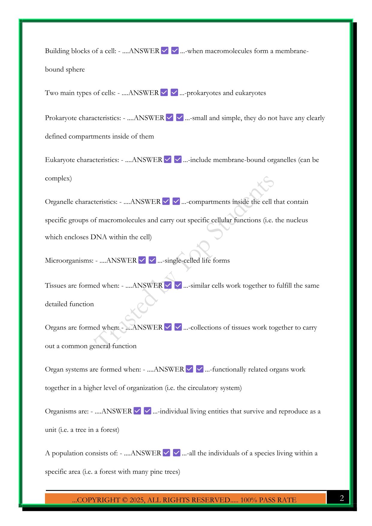 C190 - INTRODUCTION TO BIOLOGY WGU - UNIT 1: MODULES 1 2 & 3 EXAM 2025 QUESTIONS AND ANSWERS