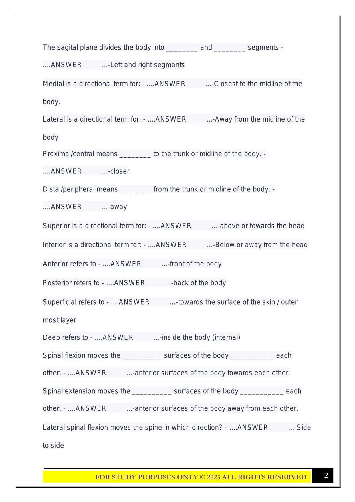 Anatomy - Stott Pilates Exam Preparation 2025 Questions and Answers