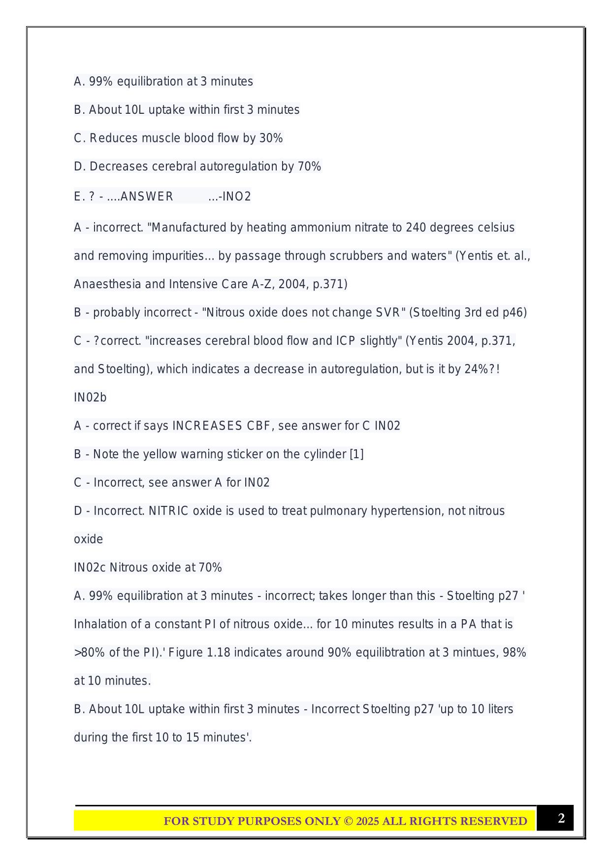 QUIZ - Volatiles ANZCA Exam 2025 Questions and Answers