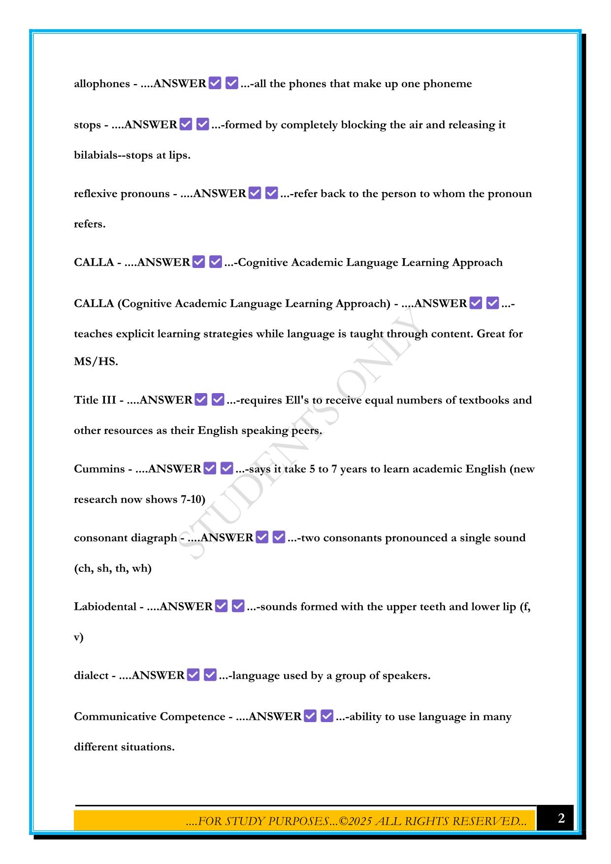 ESOL EXAM PRACTICE 2025 QUESTIONS AND ANSWERS