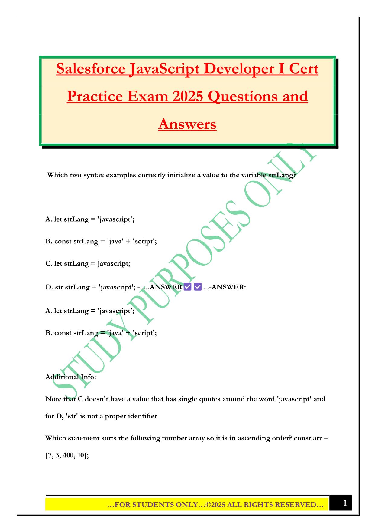 Salesforce JavaScript Developer I Cert Practice Exam 2025 Questions and Answers