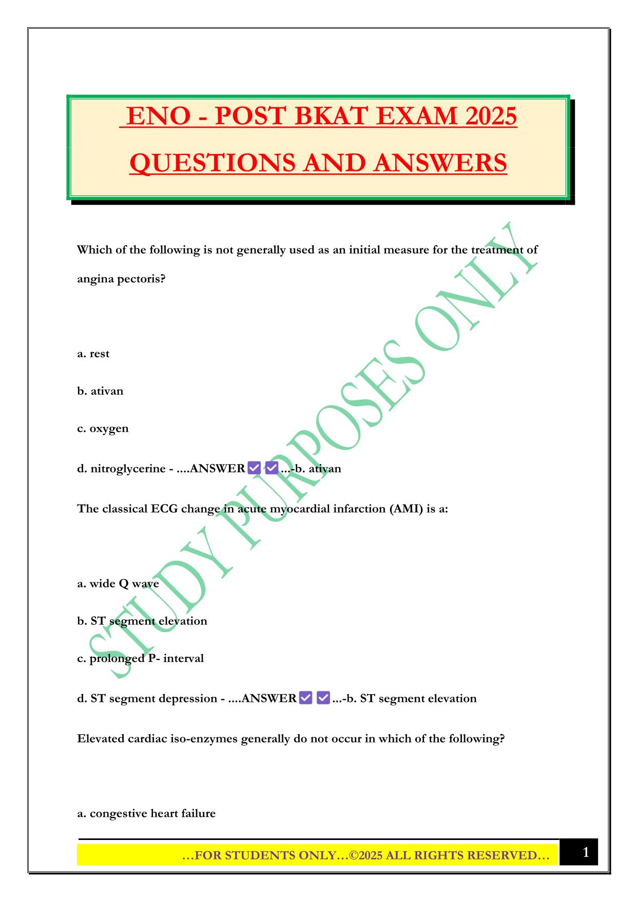 ENO - POST BKAT EXAM 2025 QUESTIONS AND ANSWERS
