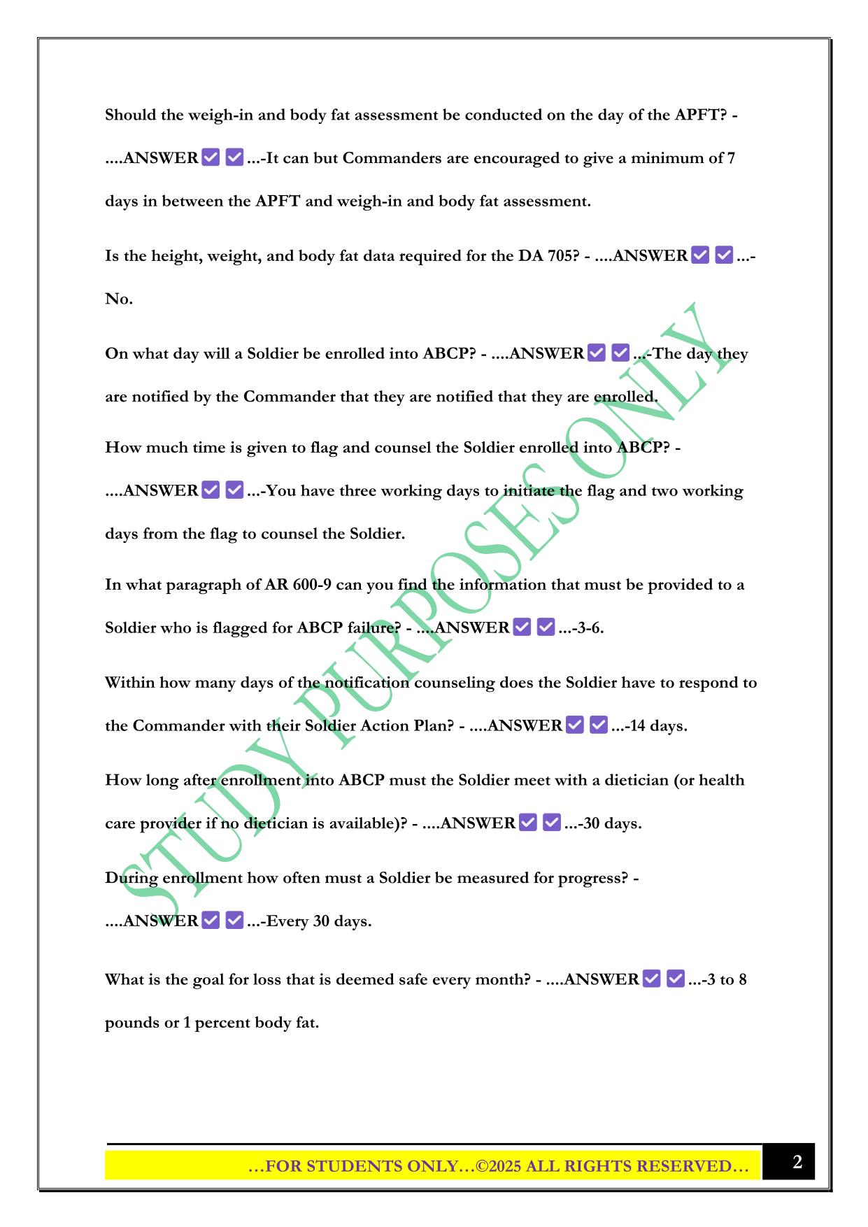 AR 600-9 (ABCP) Exam 2025 Questions and Answers