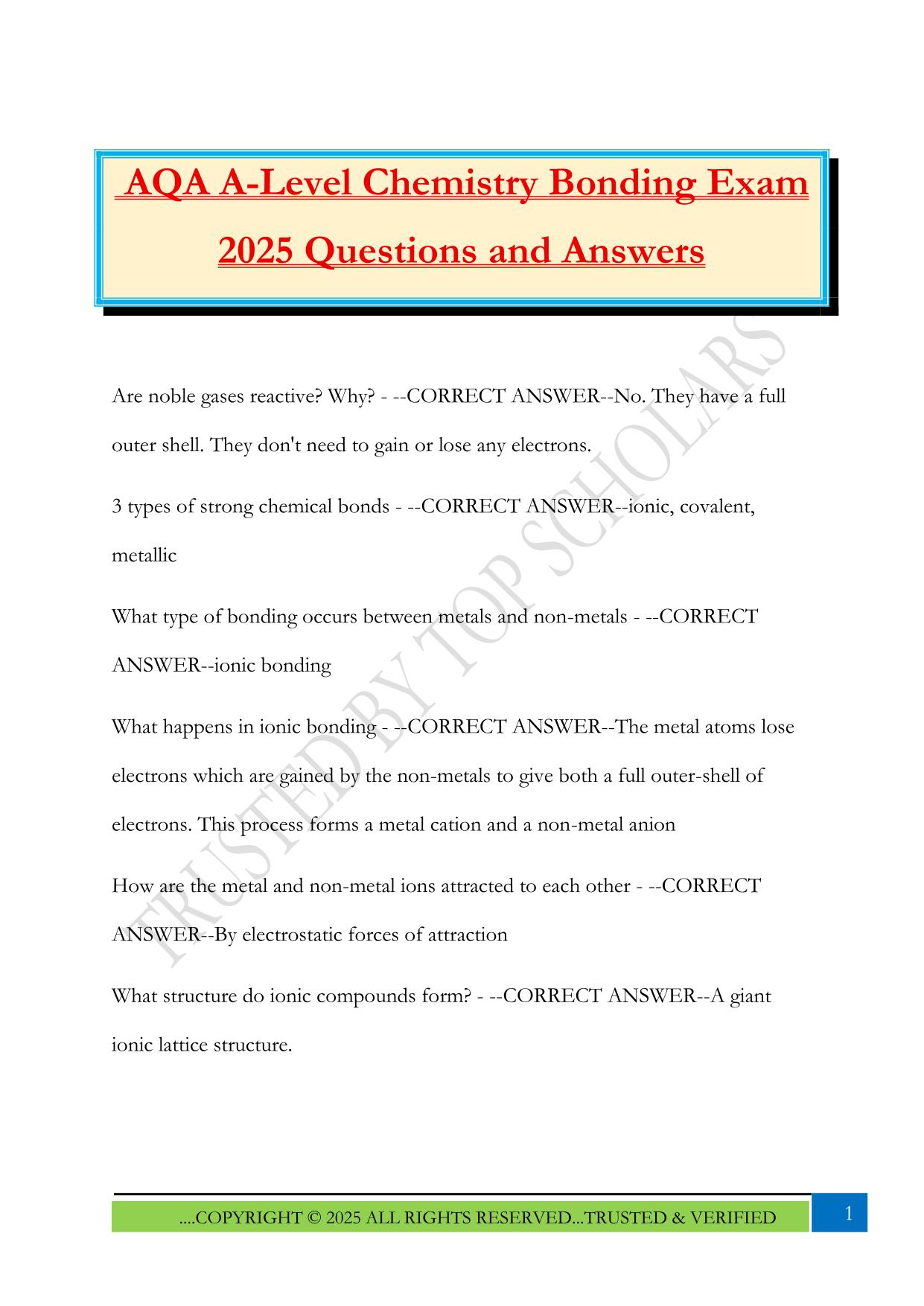 AQA A-Level Chemistry Bonding Exam 2025 Questions and Answers