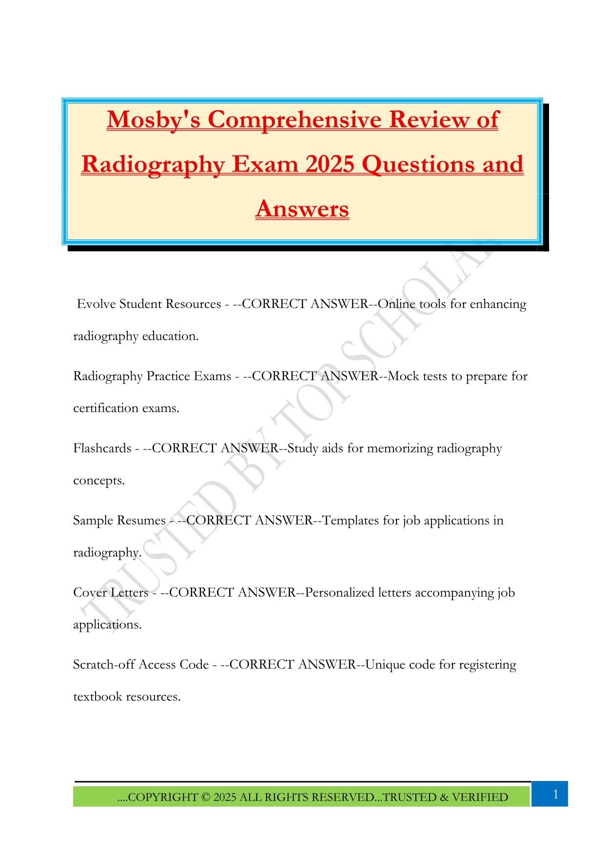 Mosby's Comprehensive Review of Radiography Exam 2025 Questions and Answers