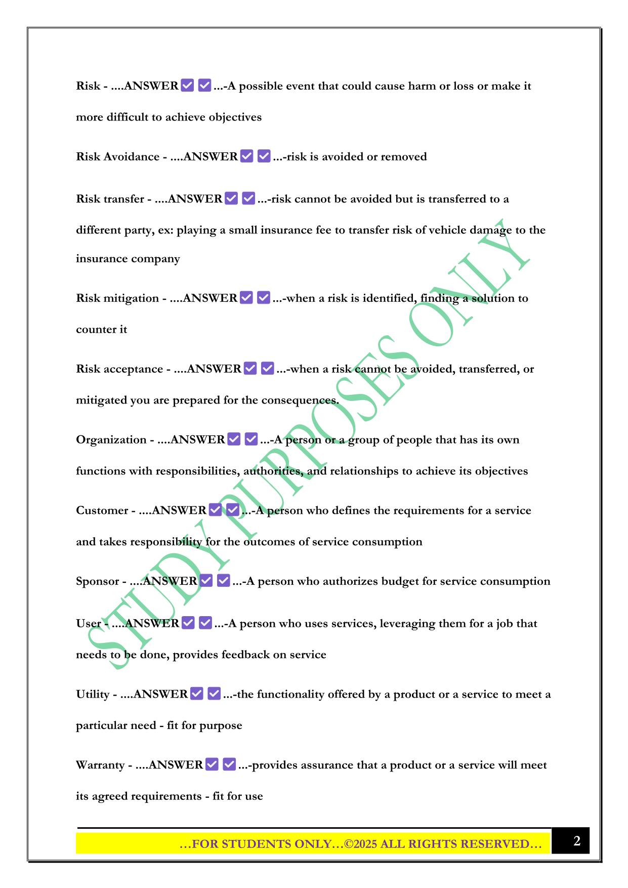 ITIL 4 Foundations for WGU Exam 2025 Questions and Answers