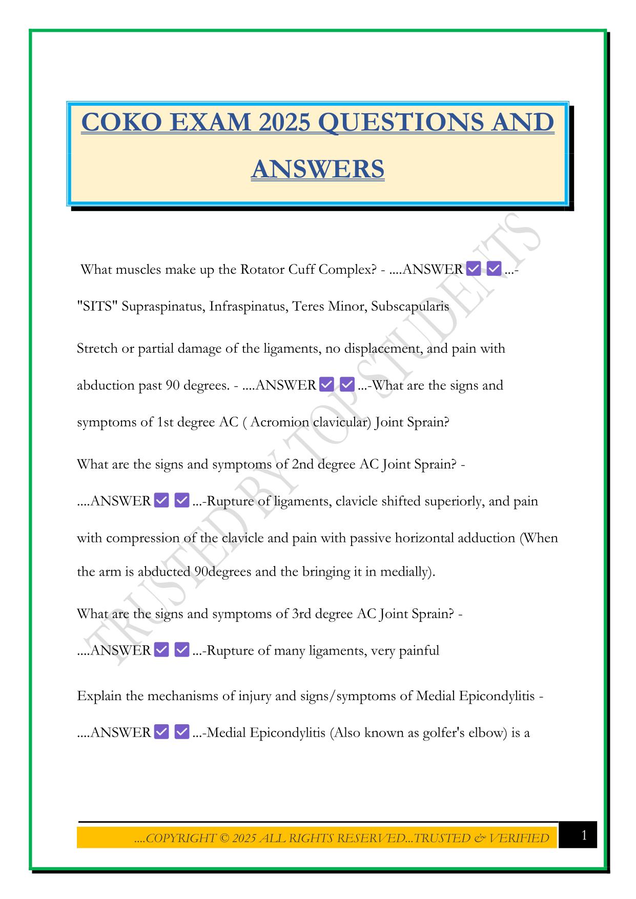 COKO EXAM 2025 QUESTIONS AND ANSWERS